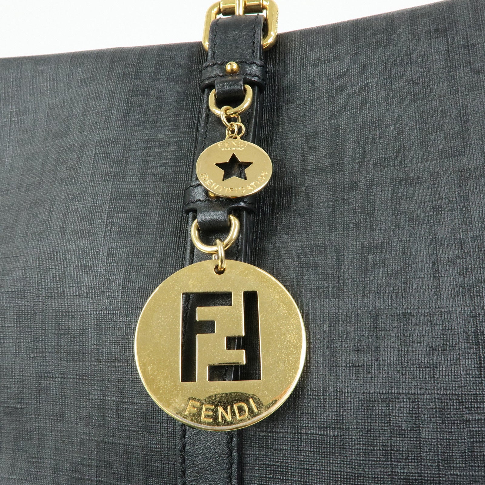 FENDI Zucchino PVC Leather Tote Bag Hand Bag Black 8BH215