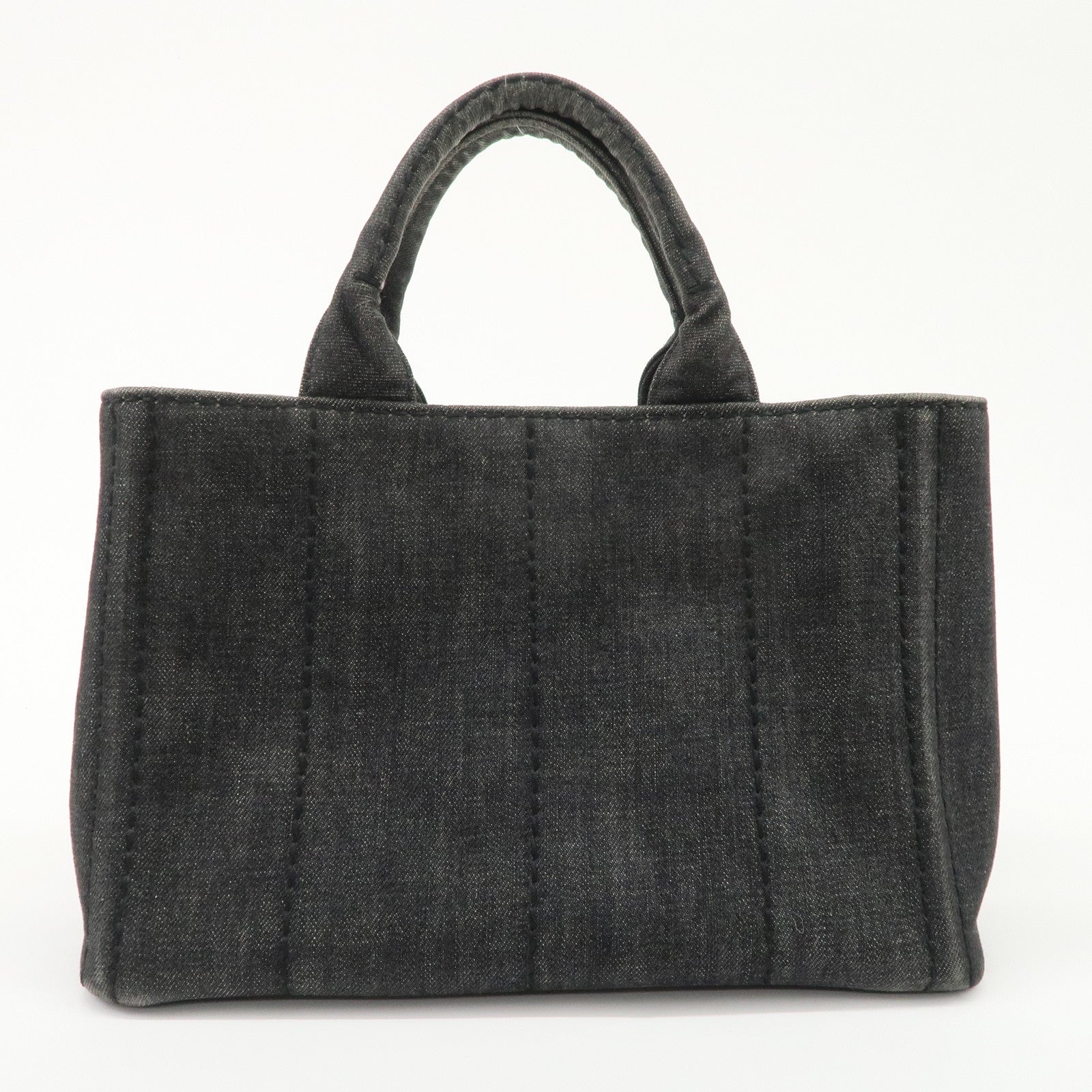 PRADA Logo Canapa Mini Denim 2Way Tote Bag Gray Gold HDW 1BG439 Used