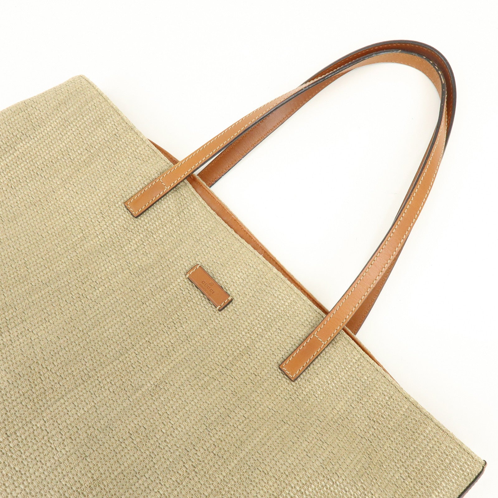 GUCCI Straw Leather Tote Bag Shoulder Bag Beige Brown 309551