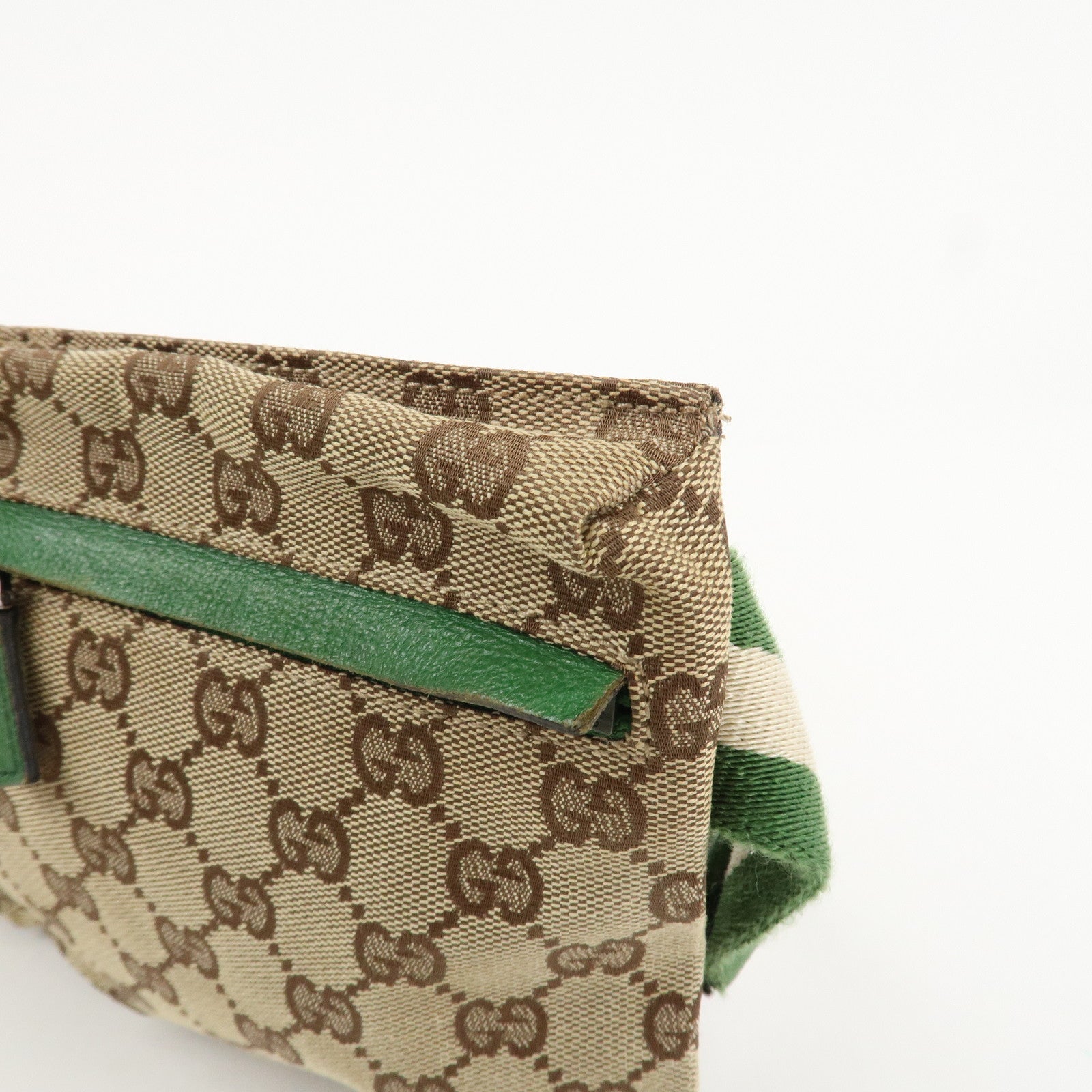 GUCCI GG Canvas Leather Waist Bag Crossbody Bag Beige Green 28566 Used