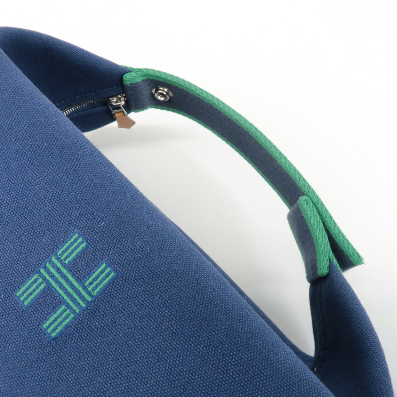 HERMES Canvas Bride A Brac GM Hand Bag Cosmetic Pouch Green Navy Used