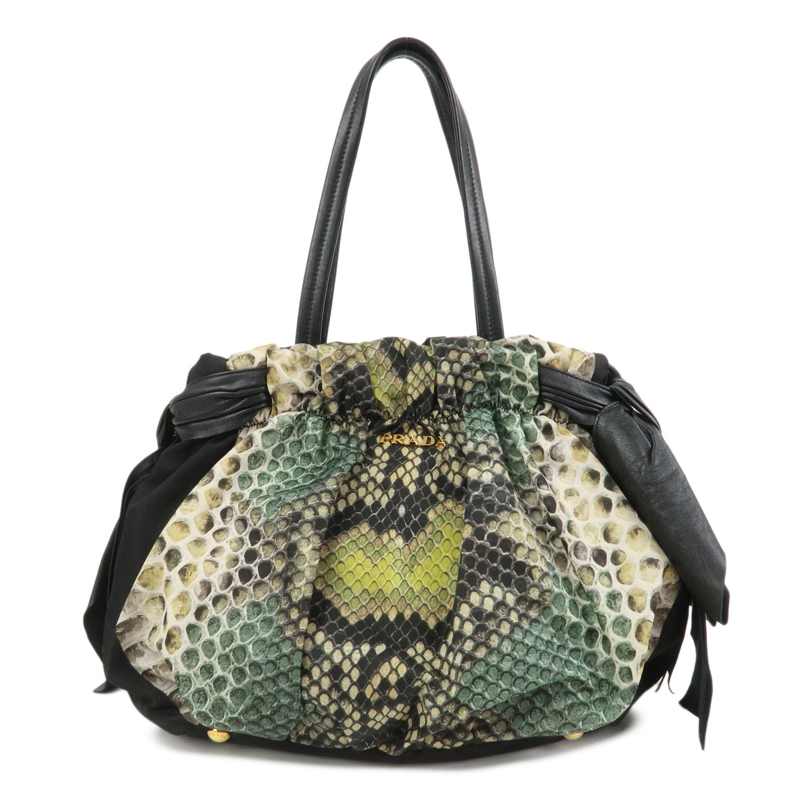 PRADA Logo Nylon Nappa Leather Shoulder Bag Black Green BR4230