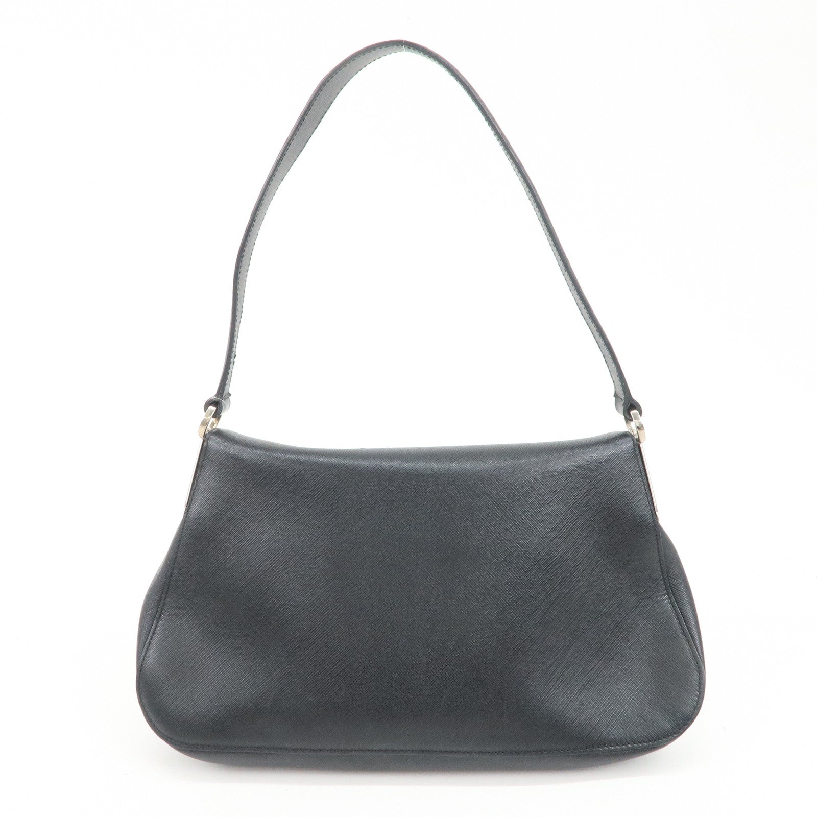 Ferragamo Gancini Leather Shoulder Bag Hand Bag Black Silver HDW