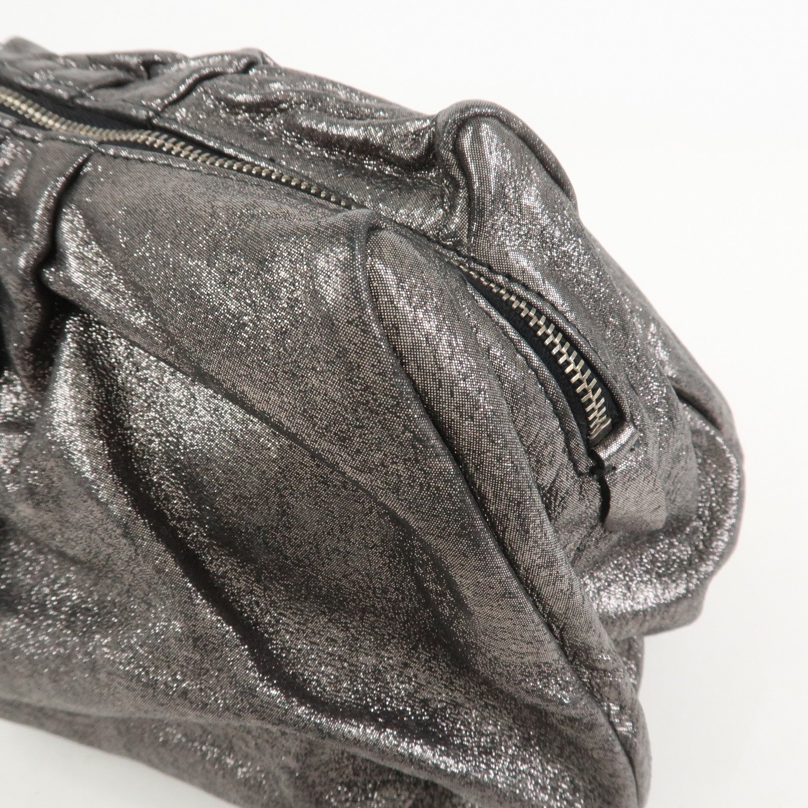 MIU MIU Logo Leather Clutch Bag Accessory Pouch Metallic Gray