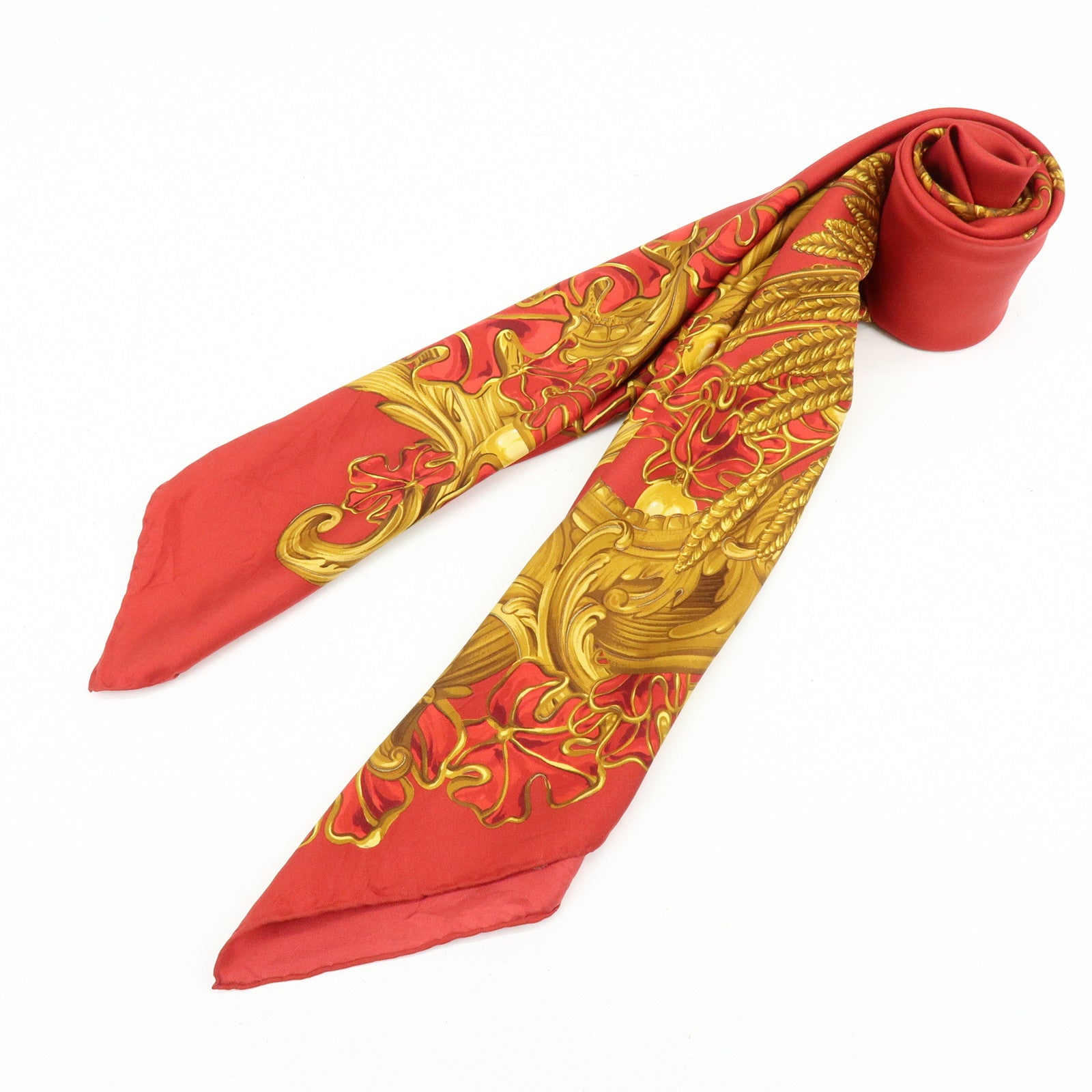 CHANEL Silk 100% Scarf Flower Motif Red Yellow