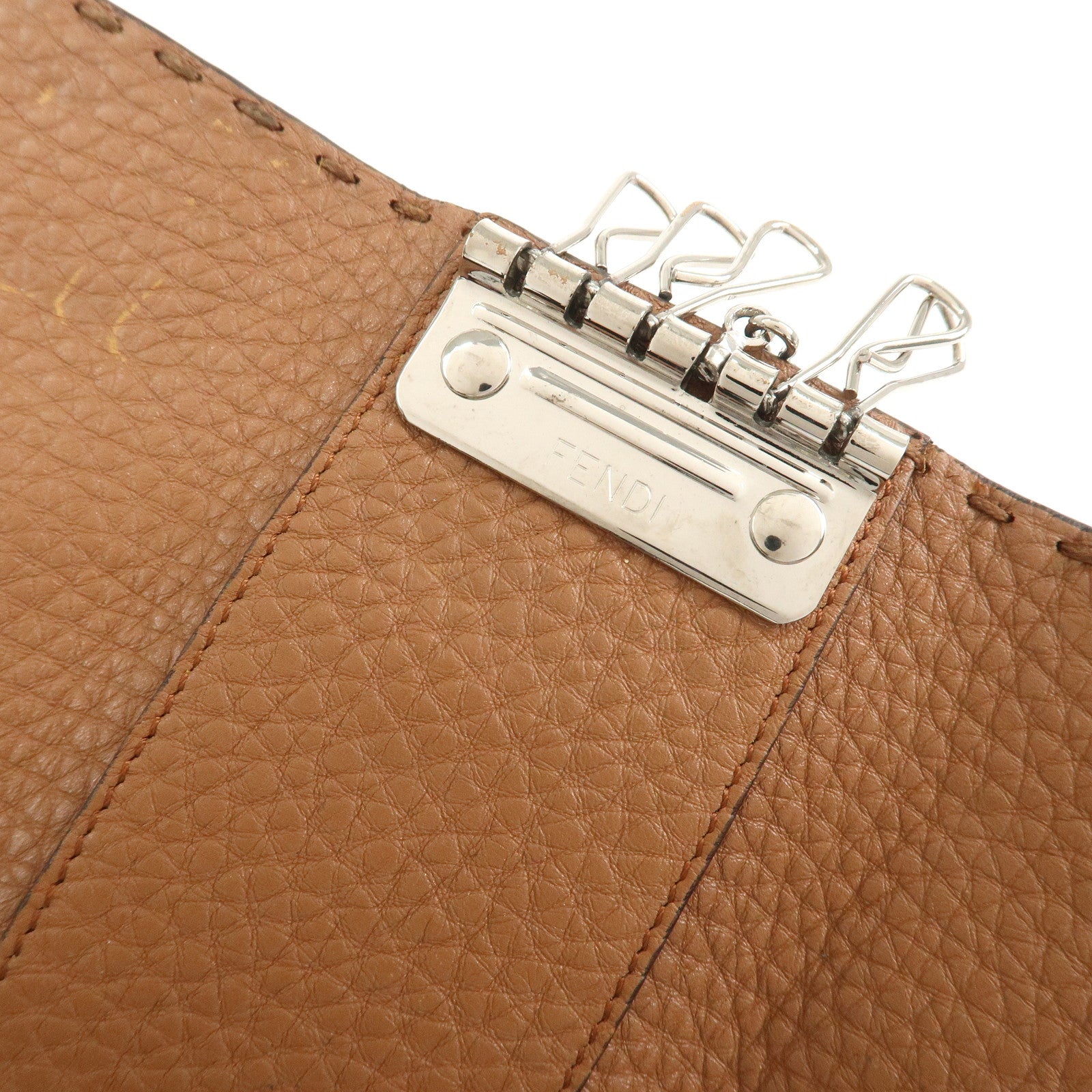 FENDI Selleria Leather 6 Rings Key Case 8AP079 Brown