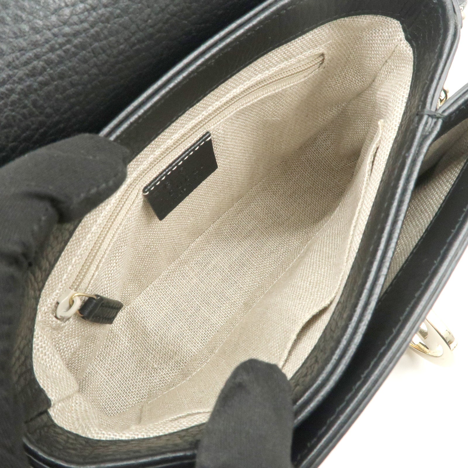 GUCCI Interlocking G Leather Chain Shoulder Bag Black 607720 Used