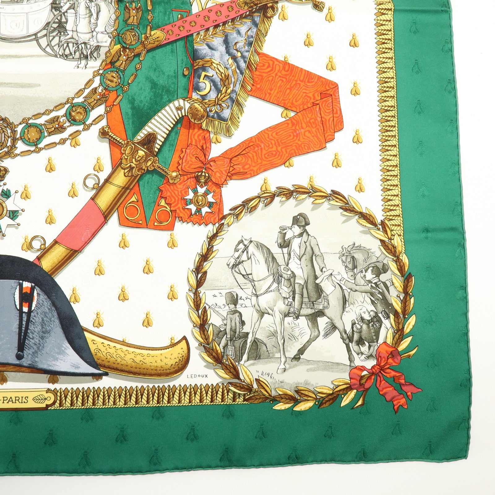 HERMES Carre 90 Silk 100% Scarf NAPOLEON Green White Red