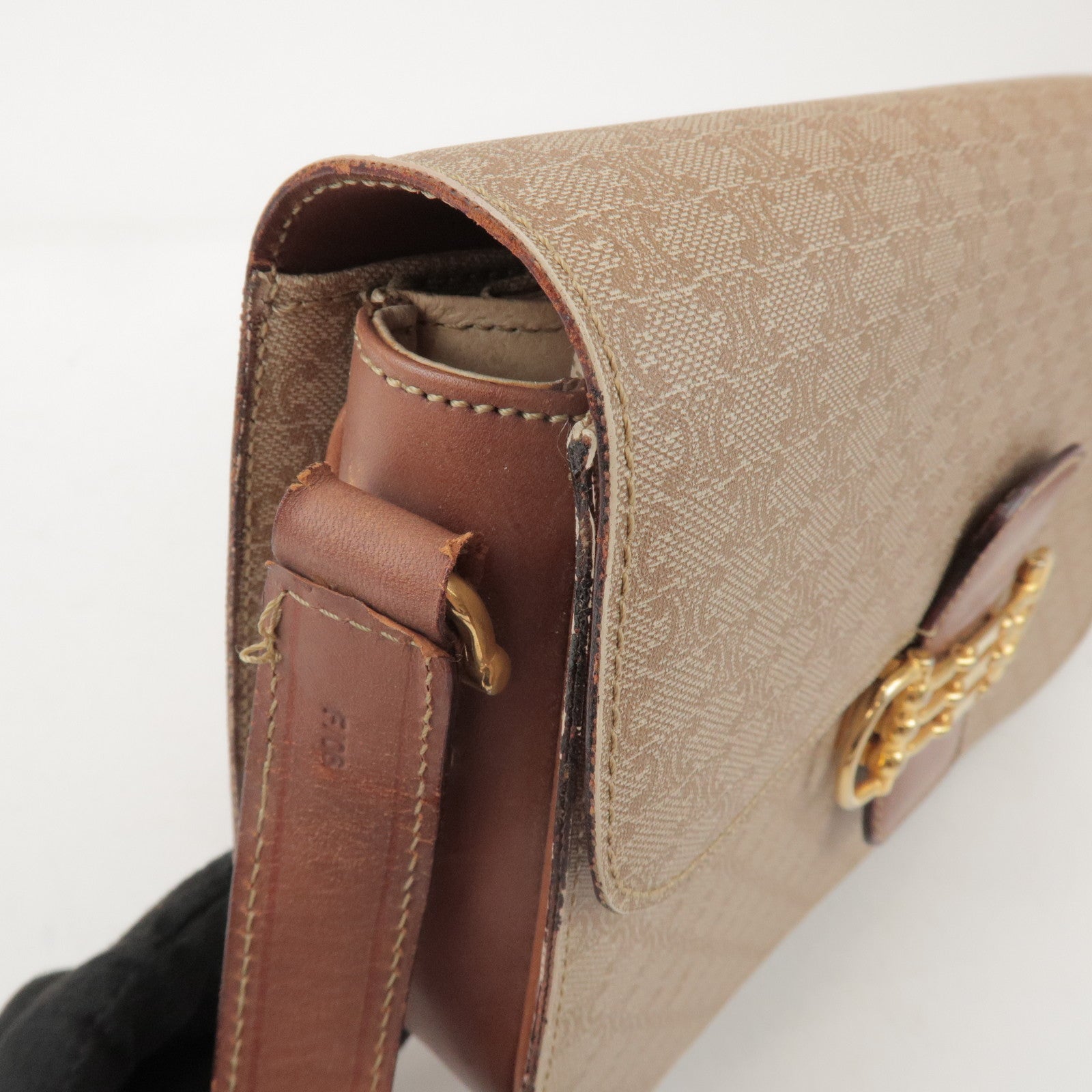 CELINE Macadam PVC Leather Shoulder Bag Beige Brown