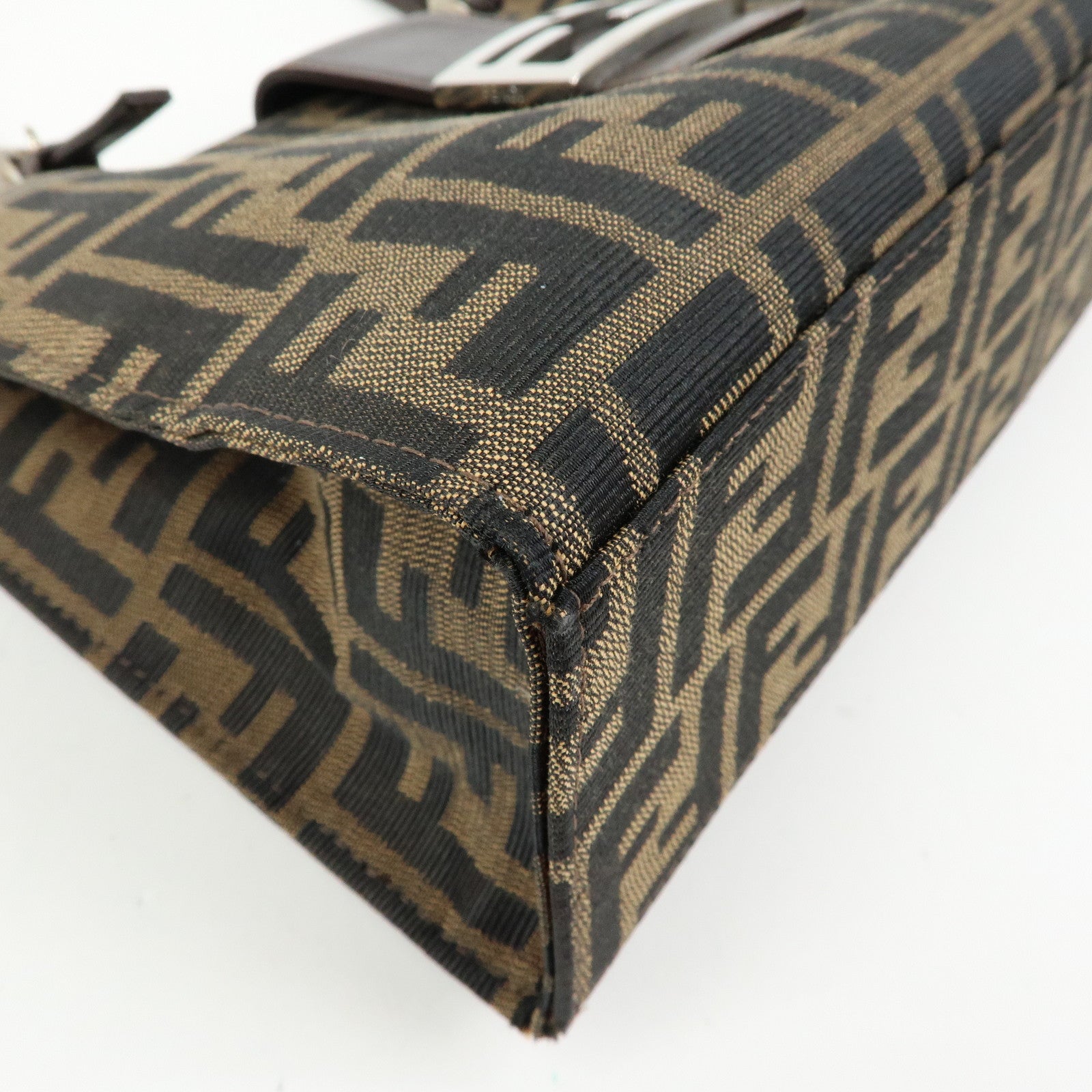 FENDI Zucca Canvas Leather Handbag Shoulder Bag Brown Black
