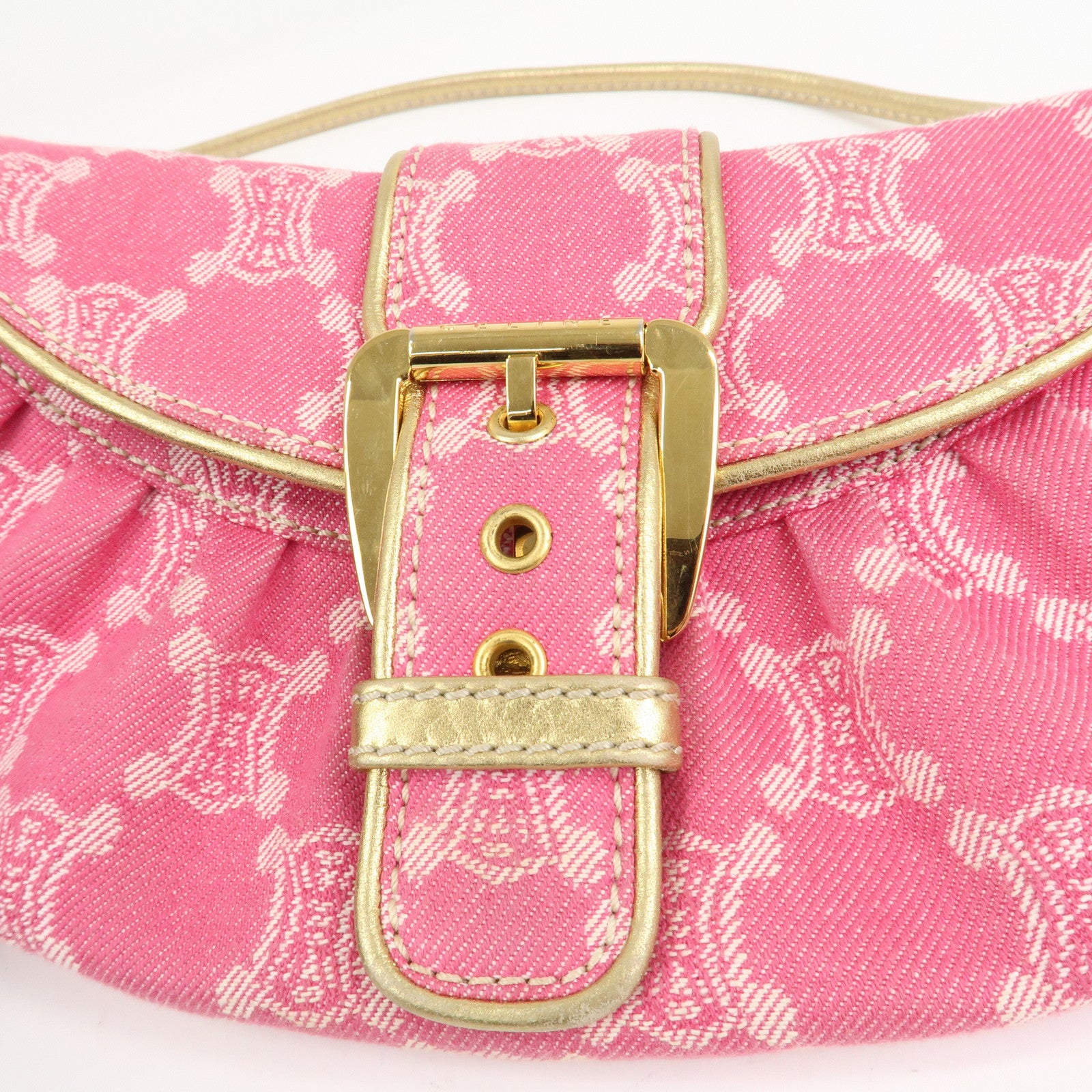 CELINE Triomphe Leather Canvas Shoulder Bag Hand Bag Pink Gold