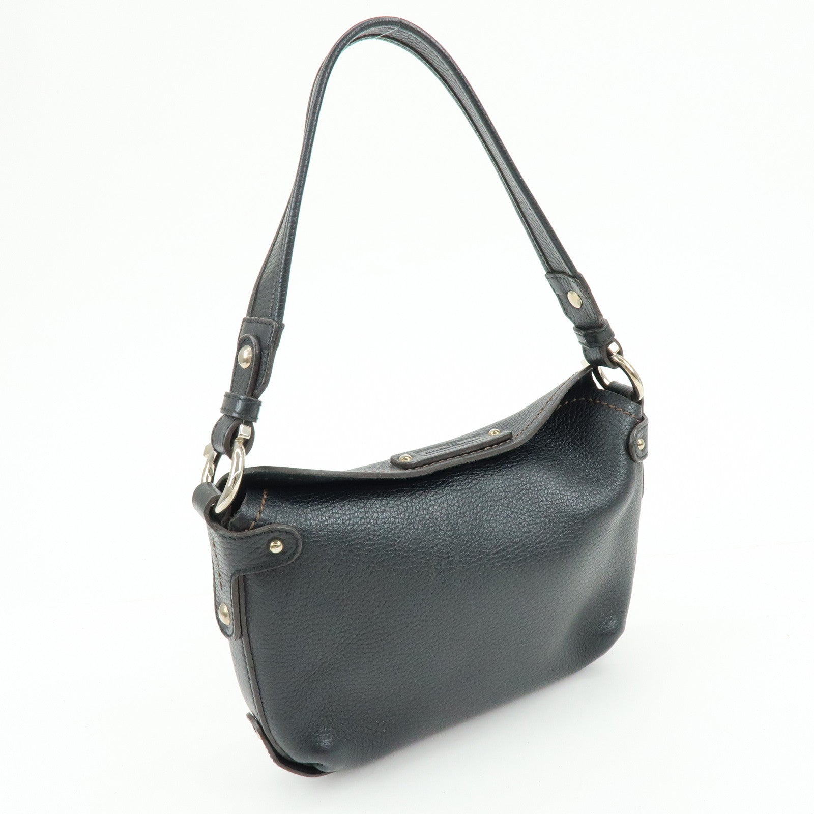 Ferragamo Gancini Leather Shoulder Bag Hand Bag Black