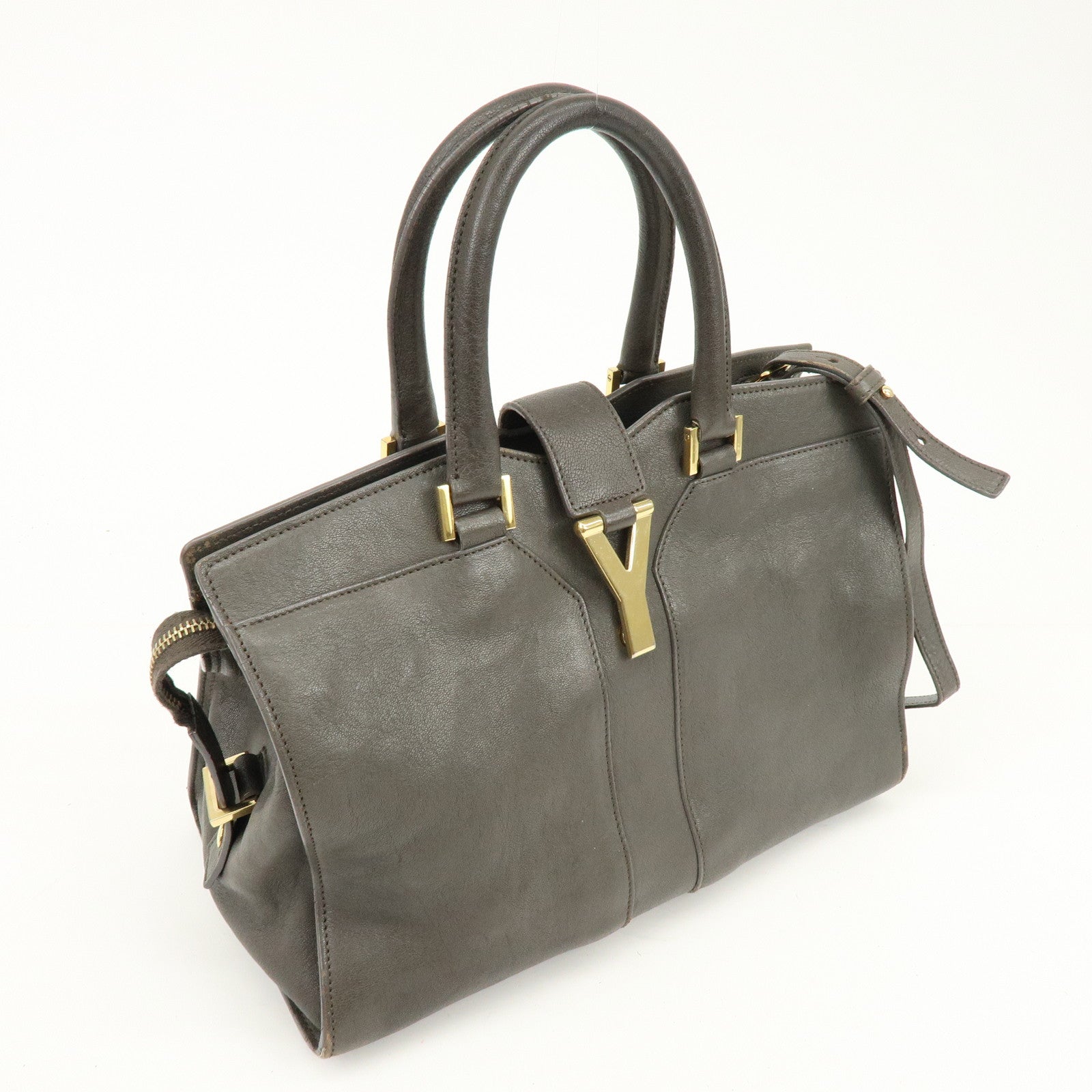 SAINT LAURENT PARIS Cabas Chyc Leather 2WAY Bag Gray 370699
