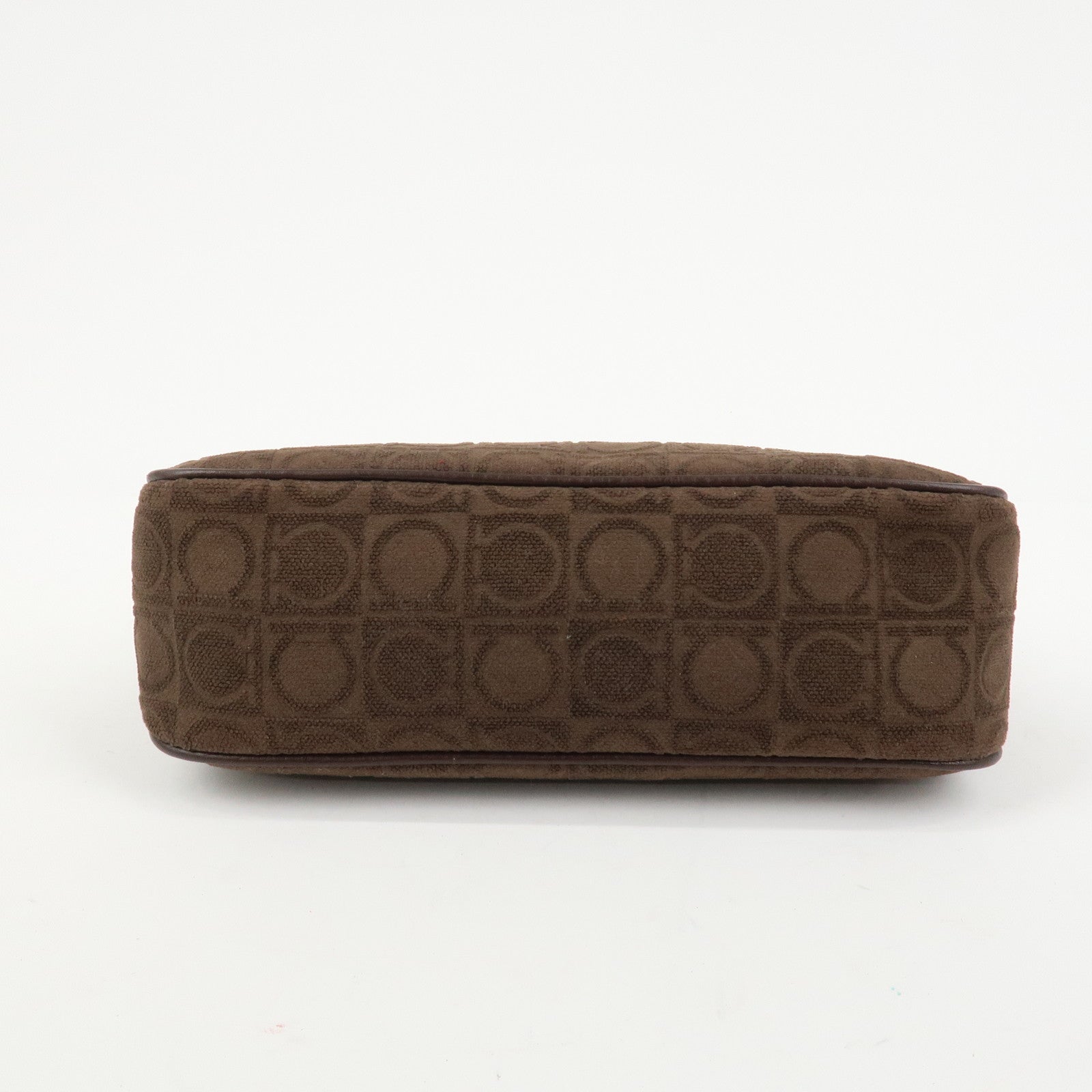 Ferragamo Gancini Polyester Leather Shoulder Bag Hand Bag Brown