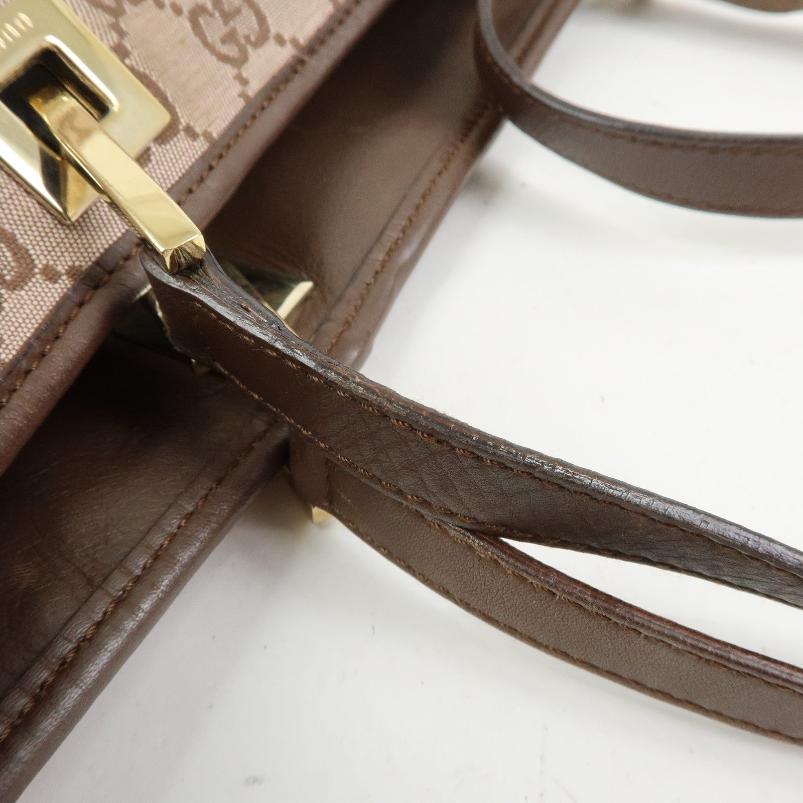 GUCCI GG Canvas Leather Tote Bag Shoulder Bag Brown 002・1098