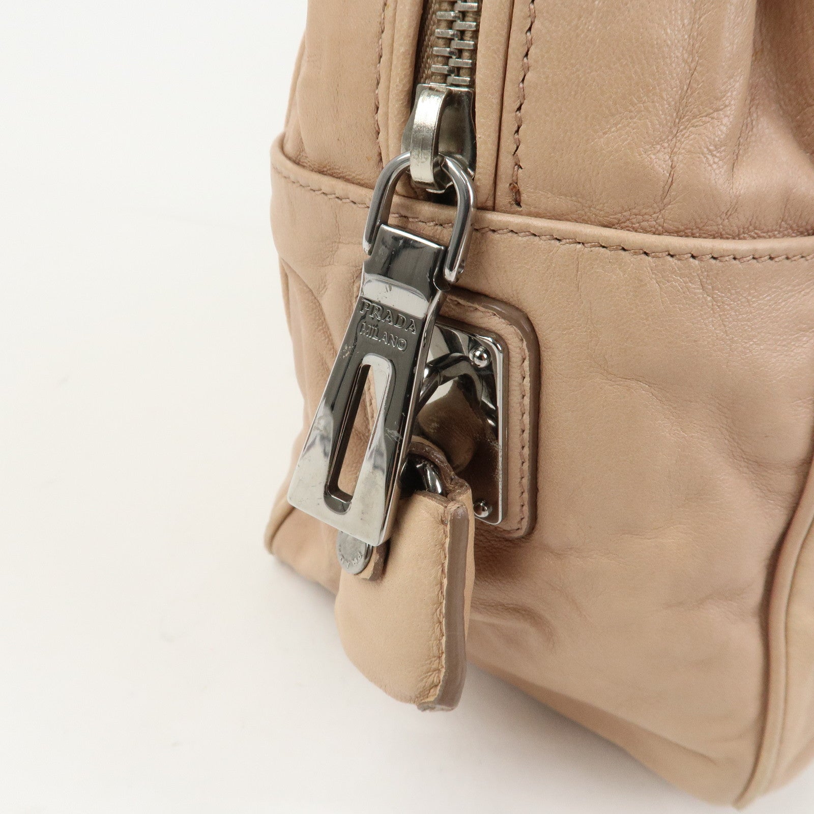 PRADA Logo Leather Hand Bag Shoulder Bag Pink Beige BL094F