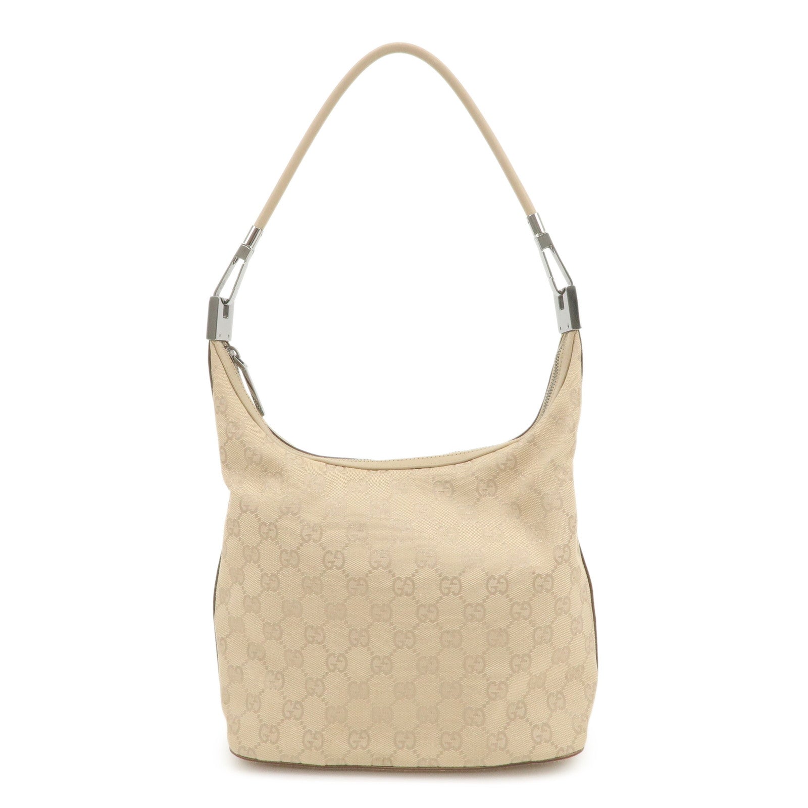 GUCCI GG Canvas Leather Shoulder Bag Hand Bag Beige Silver