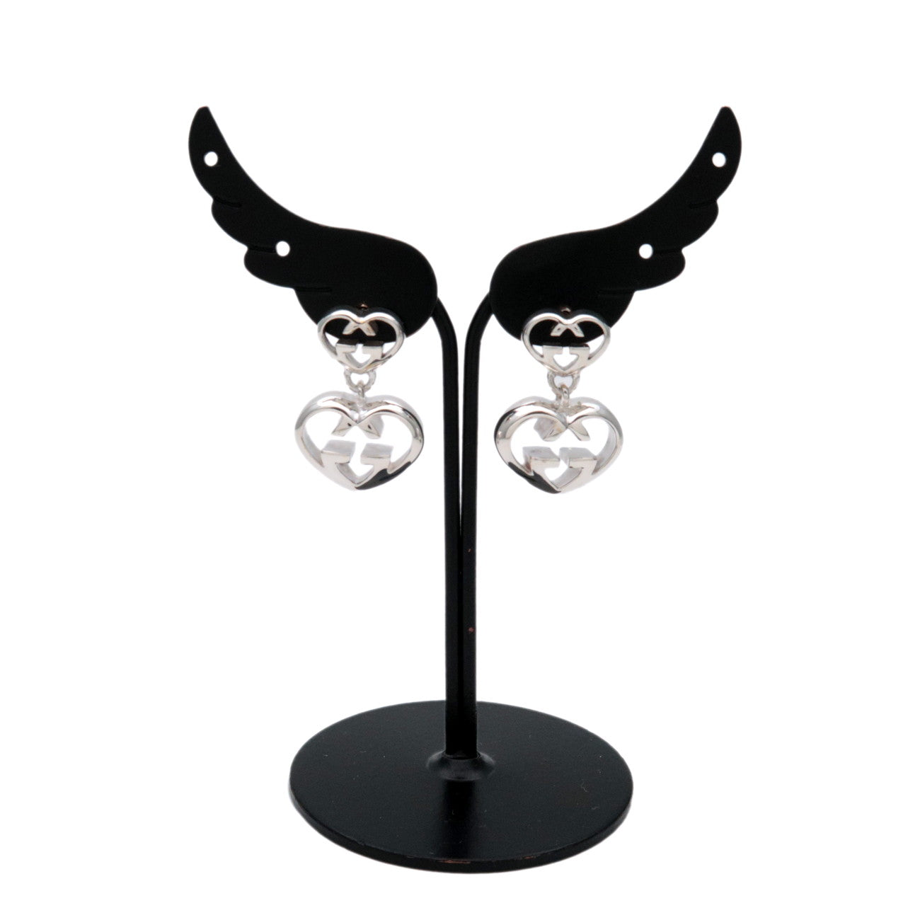 GUCCI Interlocking G Heart Swing Earrings SV925 Silver 246488