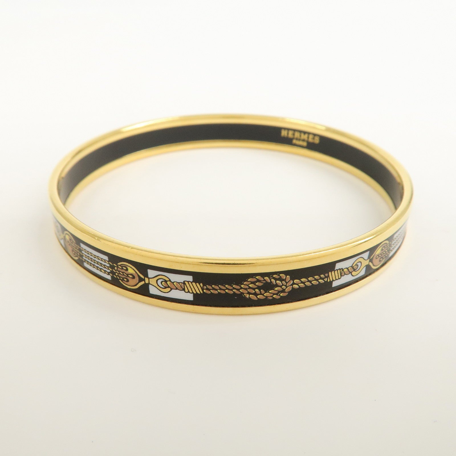 HERMES Email PM Gold Plated Bracelet Bangle Black