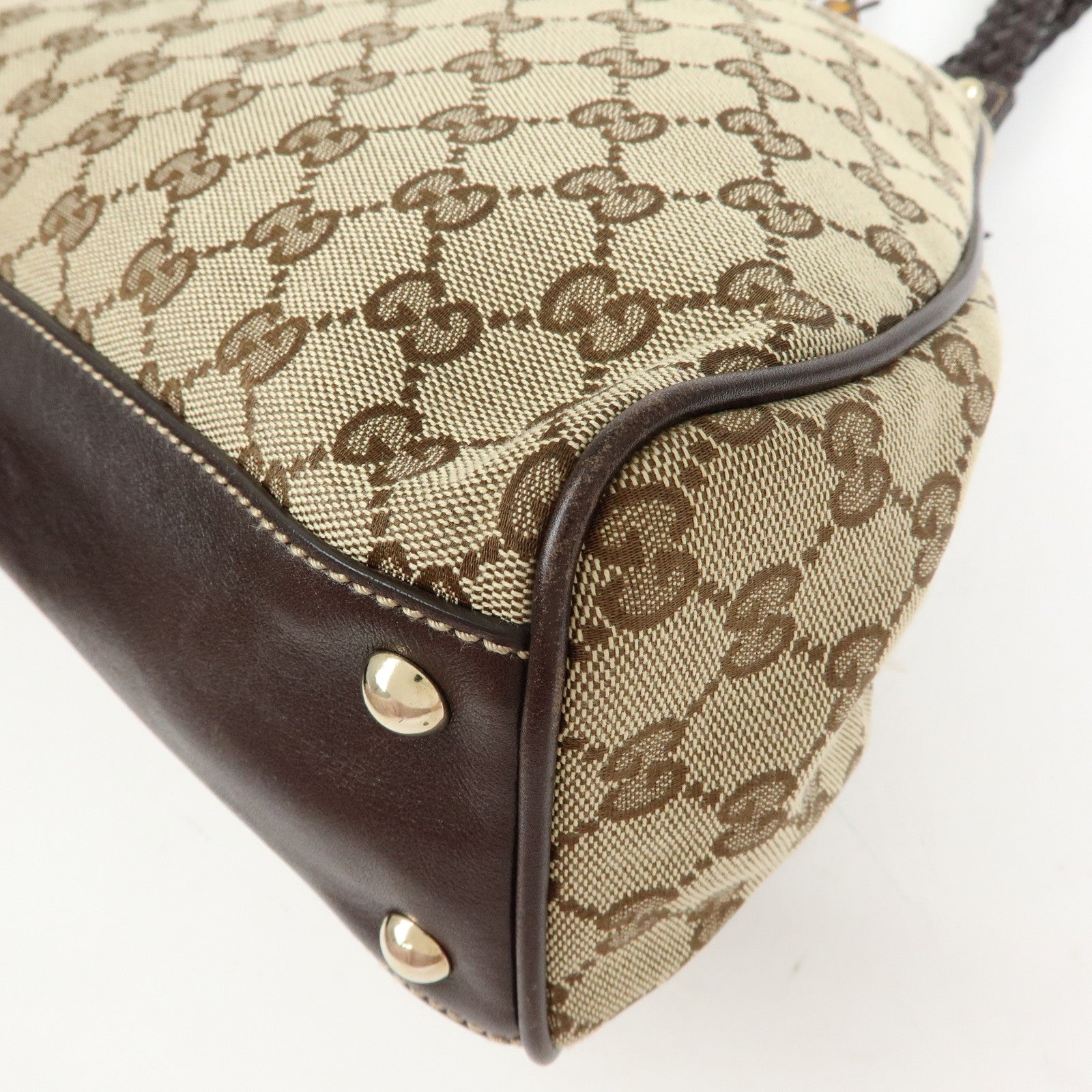 GUCCI Bamboo Fringe GG Canvas Leather Tote Bag Beige Brown 170582