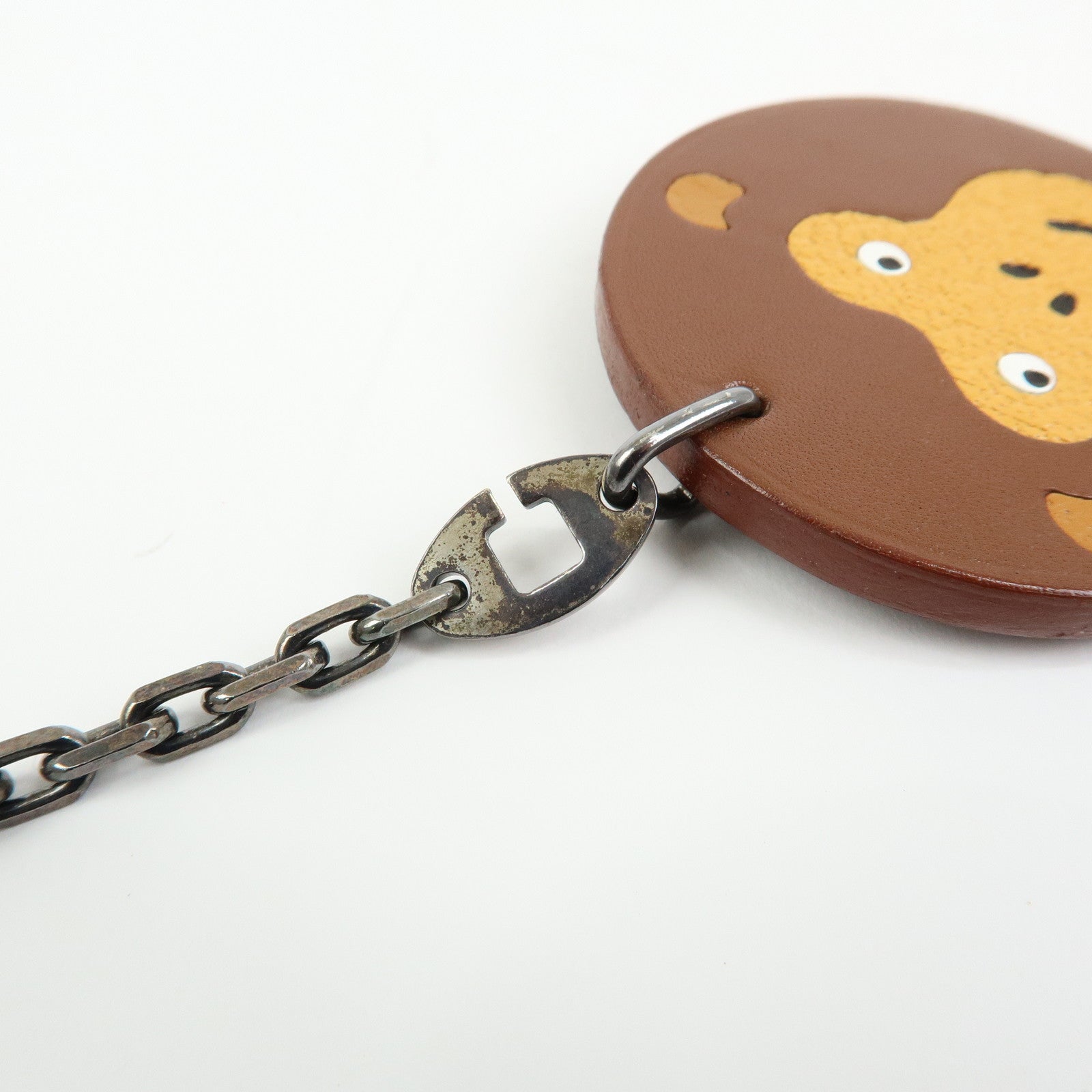 HERMES Leather Bag Charm Key Holder Monkey Brown Yellow