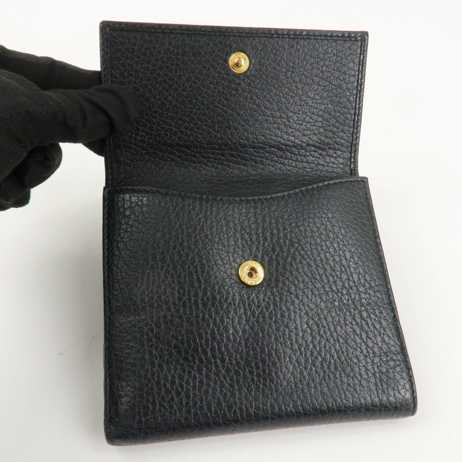 GUCCI GG Marmont Leather Double Hook Wallet Black 456122 Used