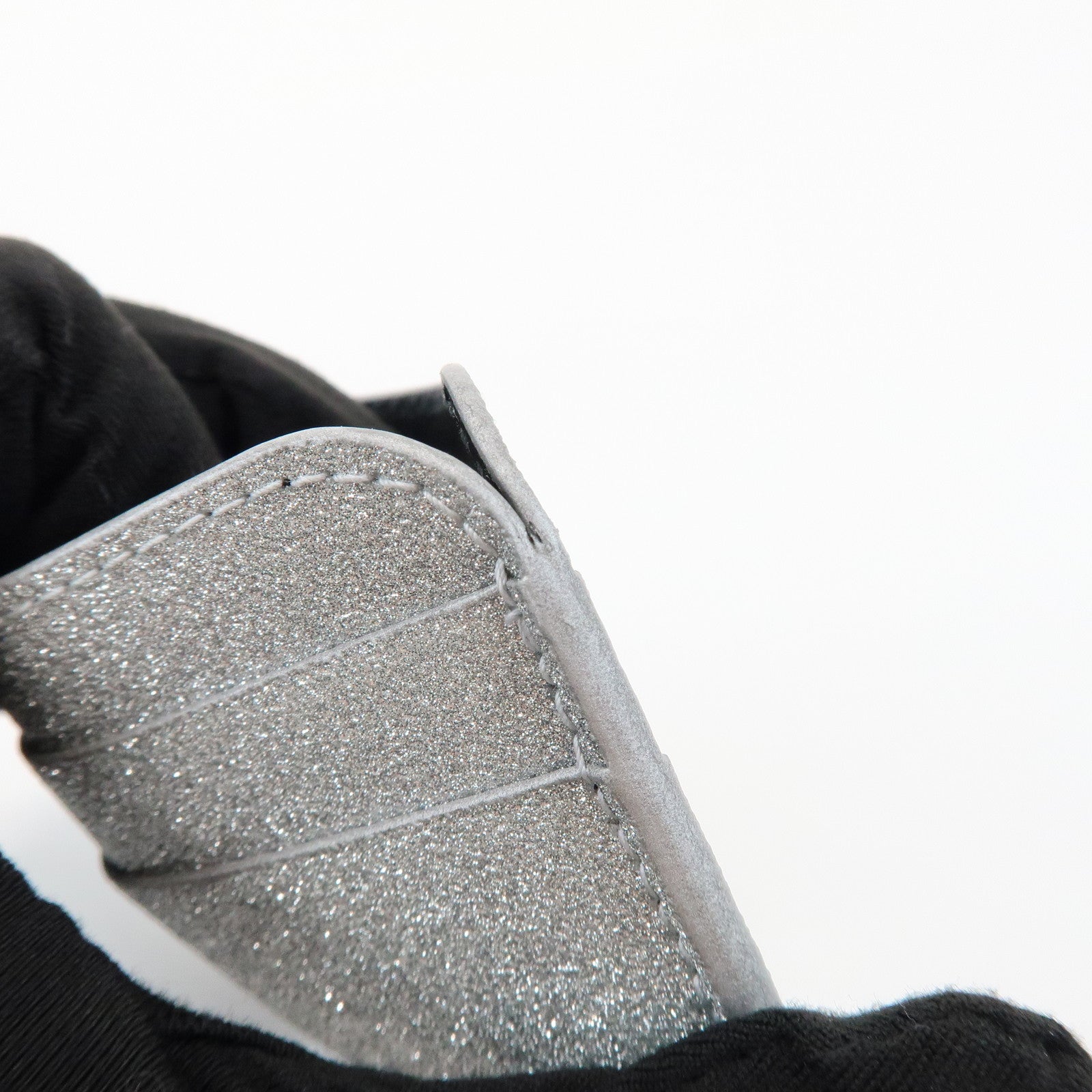 BALENCIAGA Logo Leather Card Case Card Holder Silver