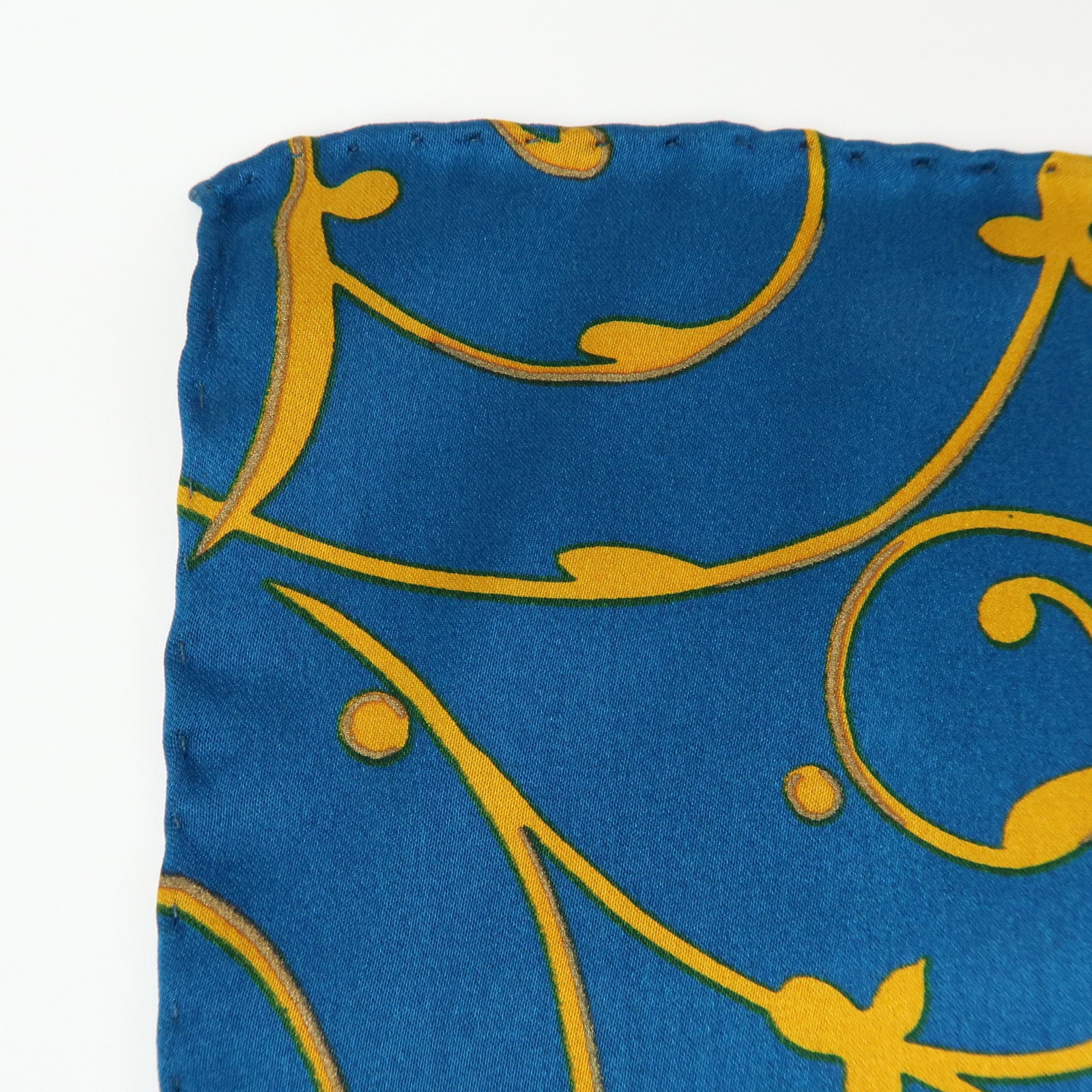 CHANEL Silk 100% Scarf Flower Print Sunflower Blue Gold