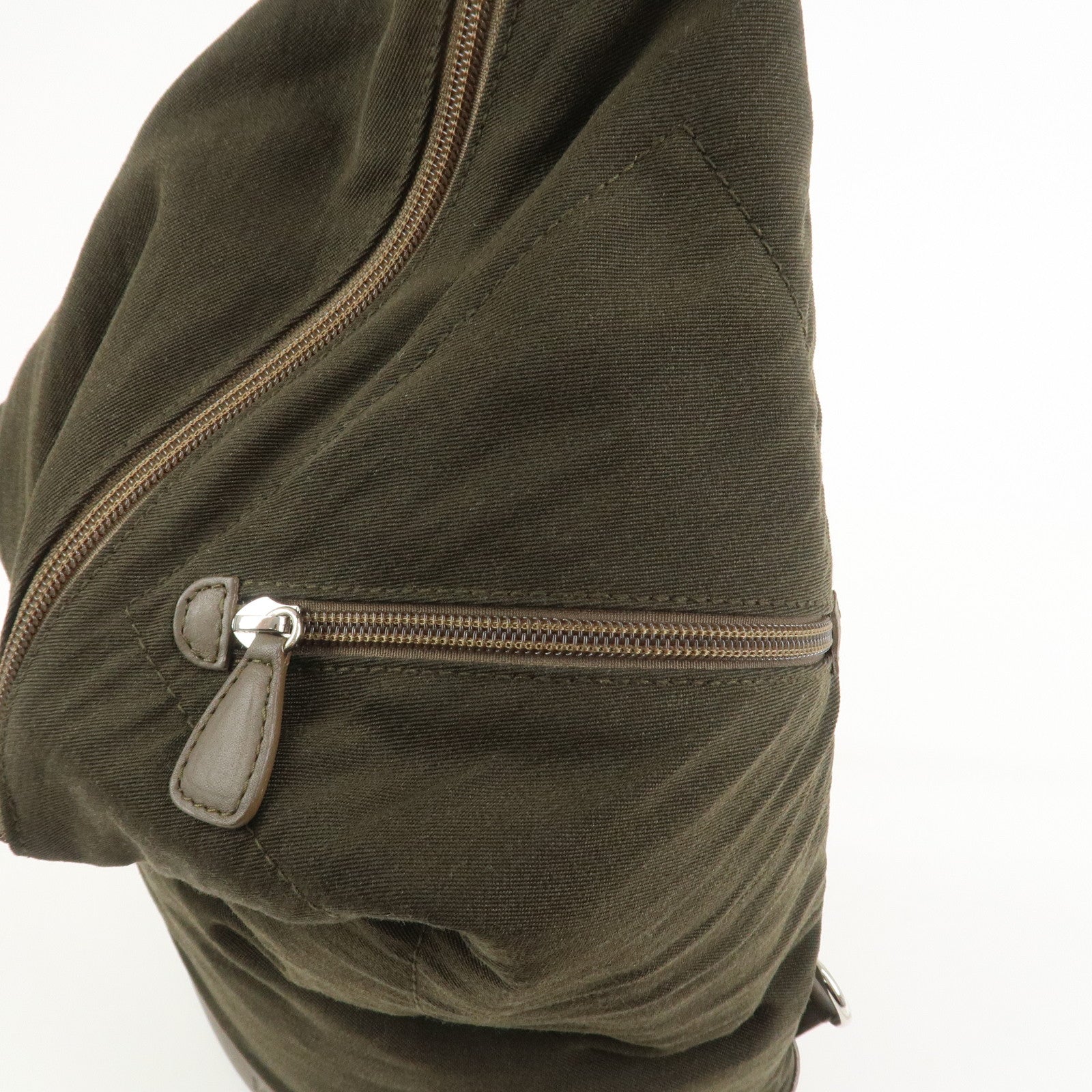 LOEWE Anagram Canvas Leather Backpack Rucksuck Khaki Brown