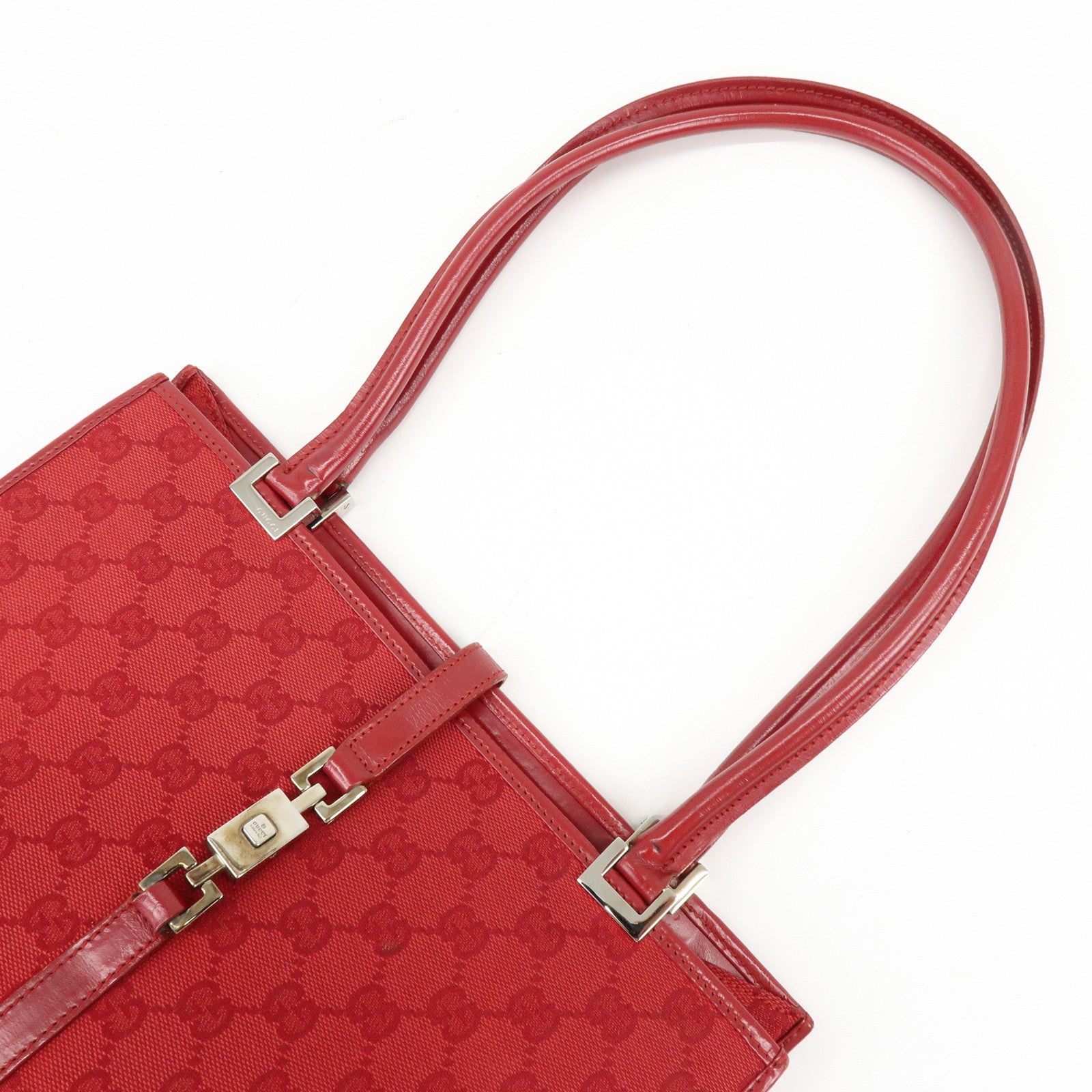 GUCCI Jackie GG Canvas Leather Shoulder Bag Tote Bag Red 002・1073