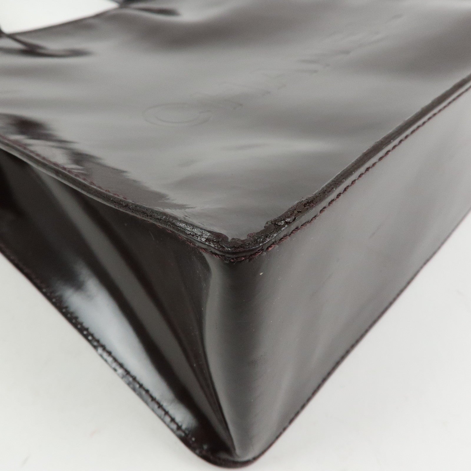 CHANEL Logo Patent Leather Tote Bag Shoulder Bag Brown