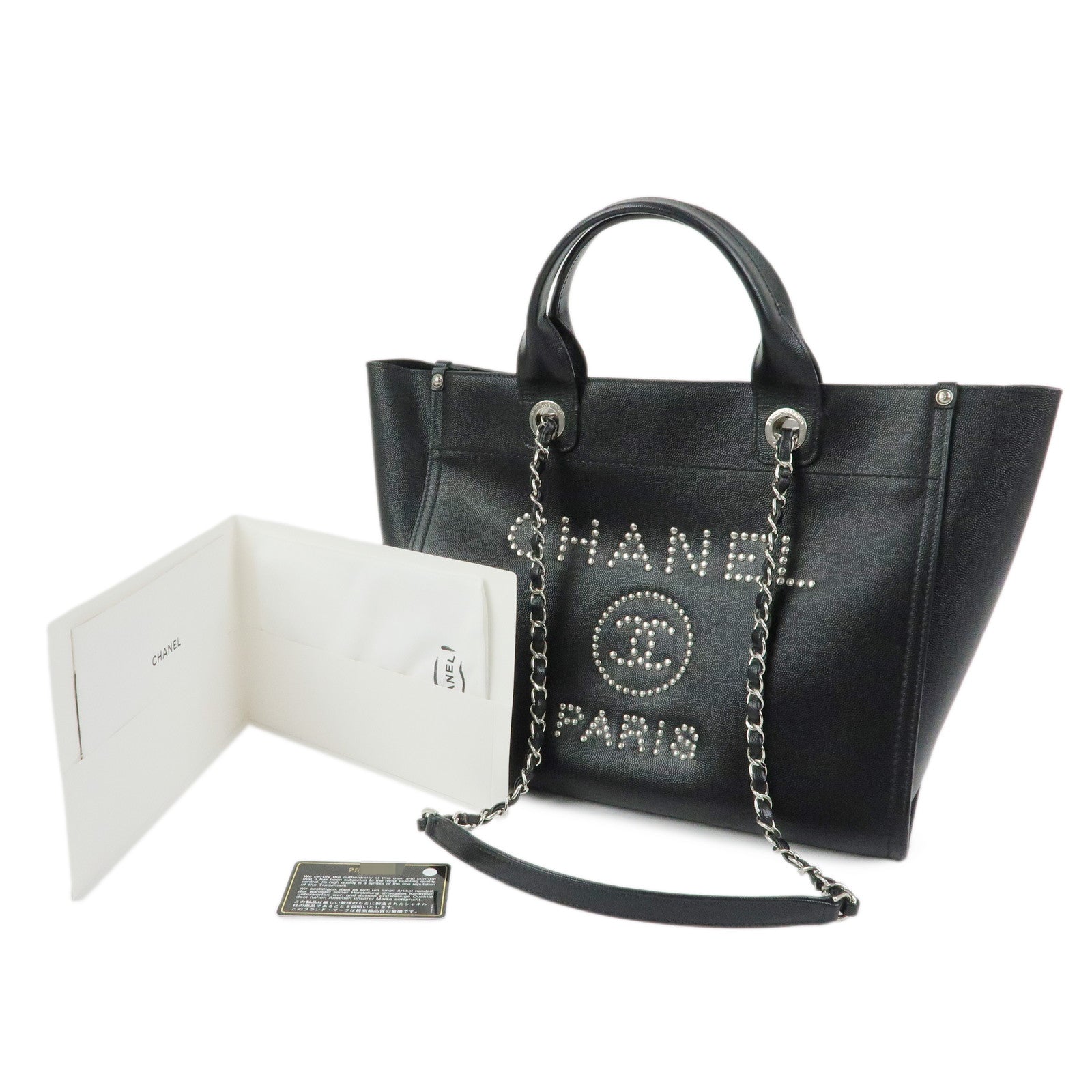 CHANEL Deauville MM Caviarskin 2Way Bag Shoulder Bag Black A57069