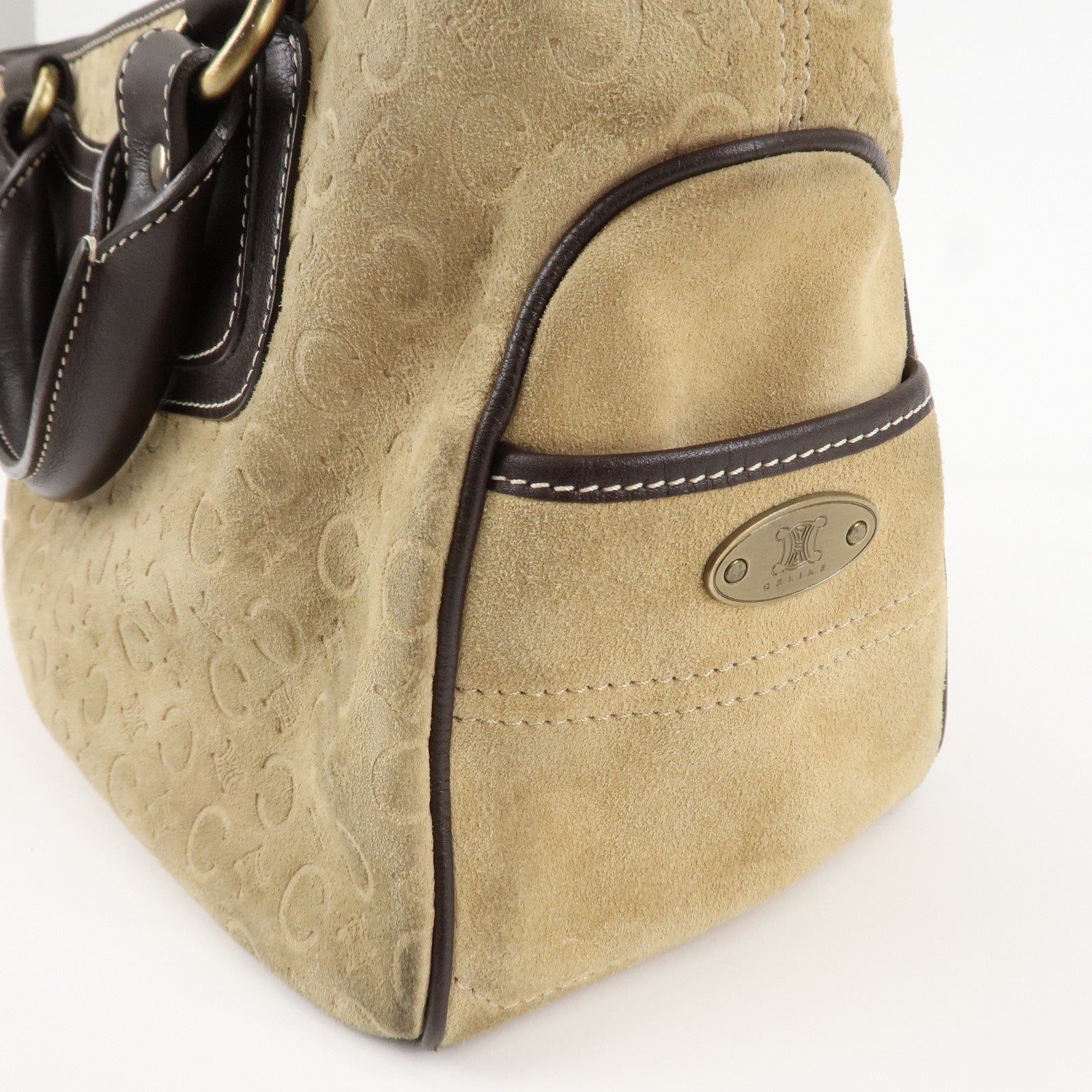 CELINE C Macadam Suede Boogie Bag Hand Bag Tote Bag Beige Dark Brown Used