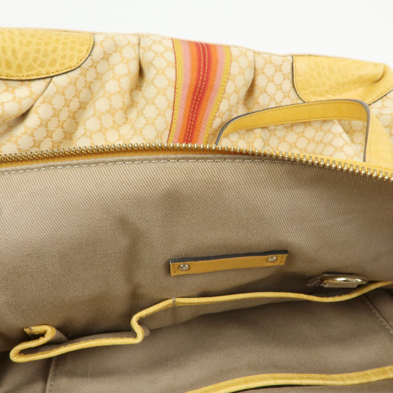 CELINE Macadam Canvas Leather Tote Bag Hand Bag Yellow Red Beige