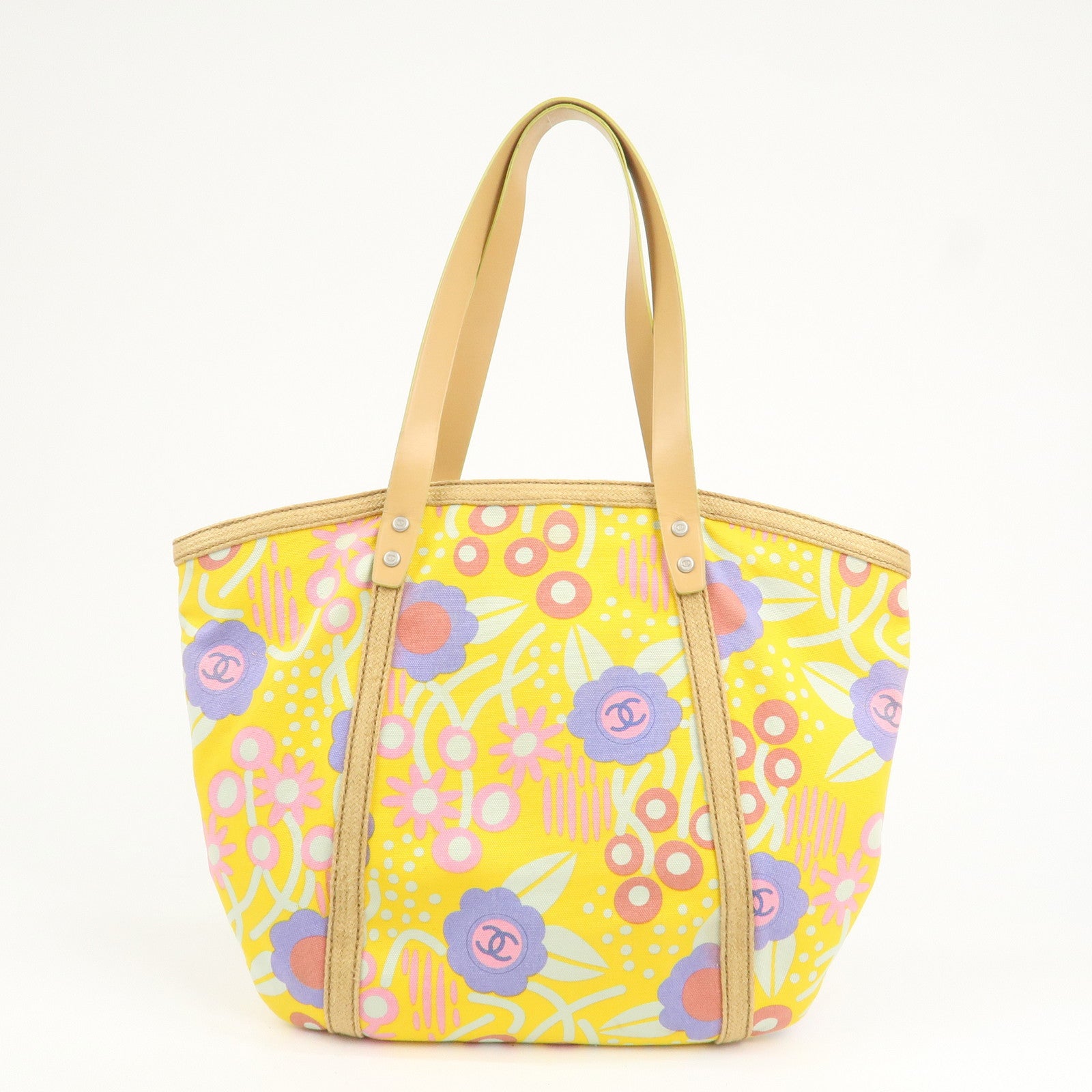 CHANEL Canvas High Summer Flower Tote Bag Shoulder Bag Yellow