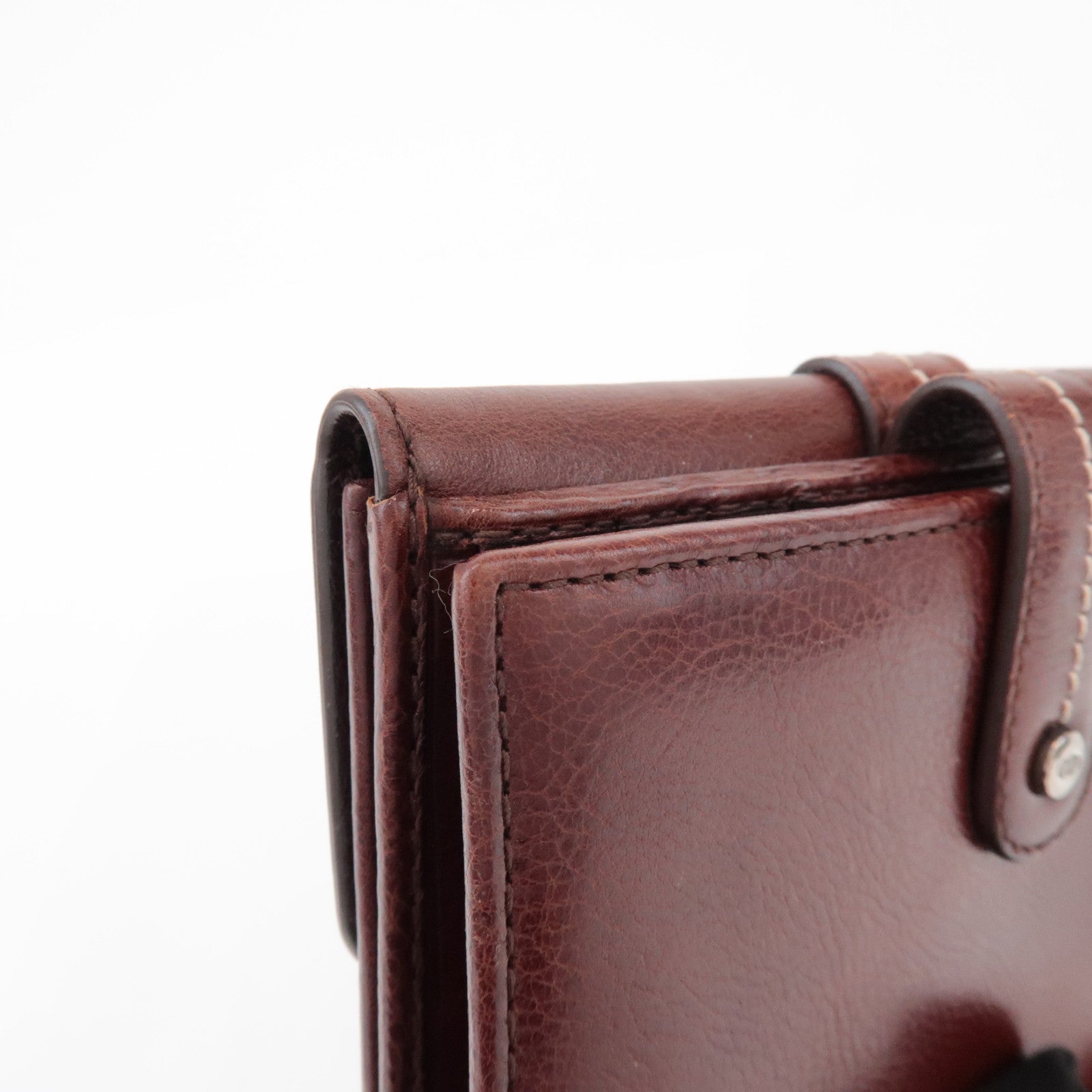 Christian Dior Leather Flower Embroidery Motif Compact Wallet Brown