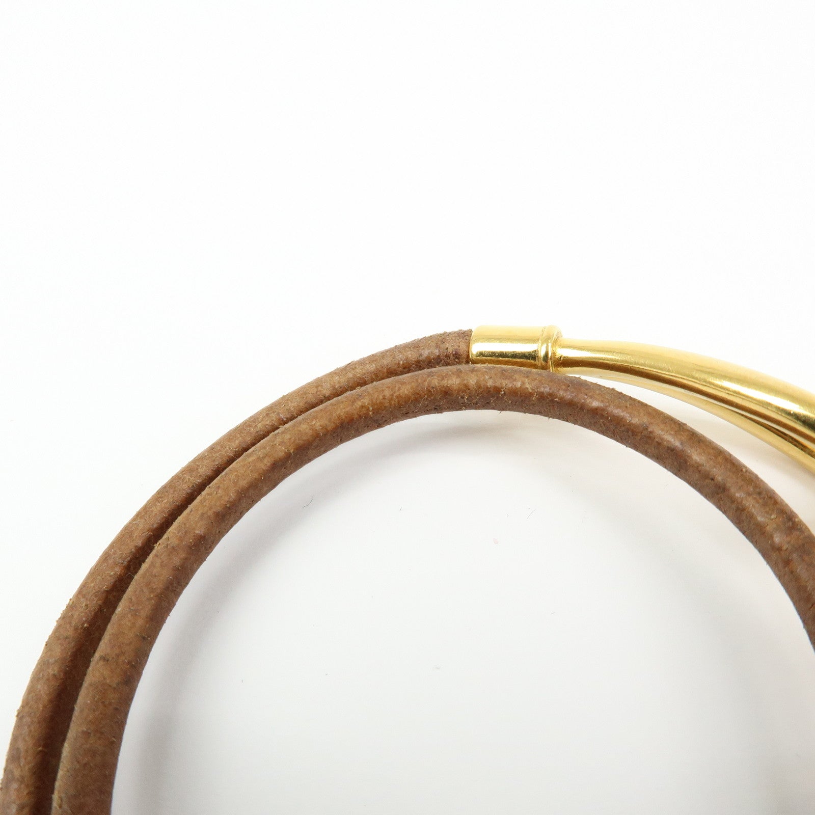 HERMES Jumbo Choker Leather Metal Bracelet Gold Brown