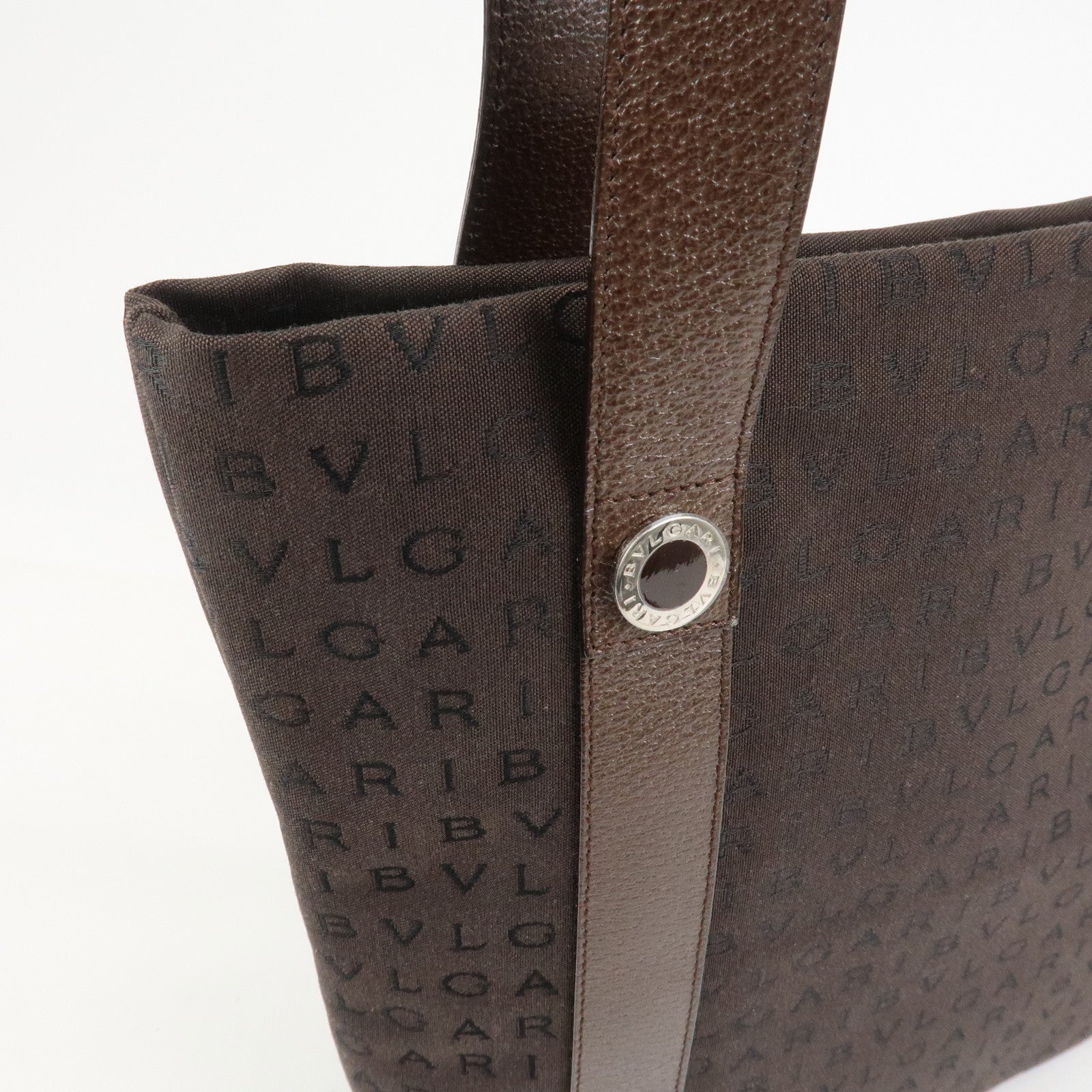 BVLGARI Logo Mania Canvas Leather Shoulder Bag Tote Bag Brown