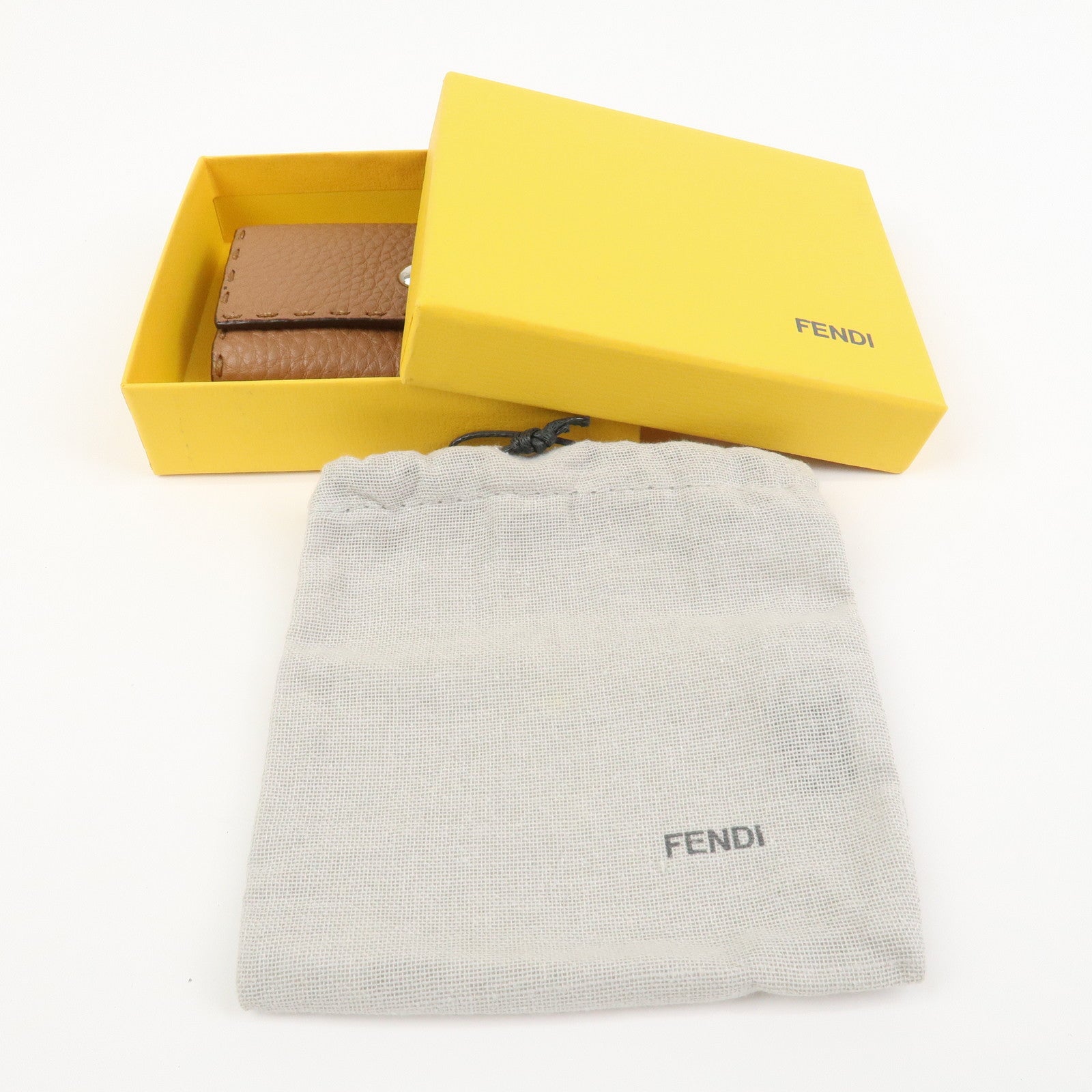 FENDI Selleria Leather 6 Rings Key Case 8AP079 Brown
