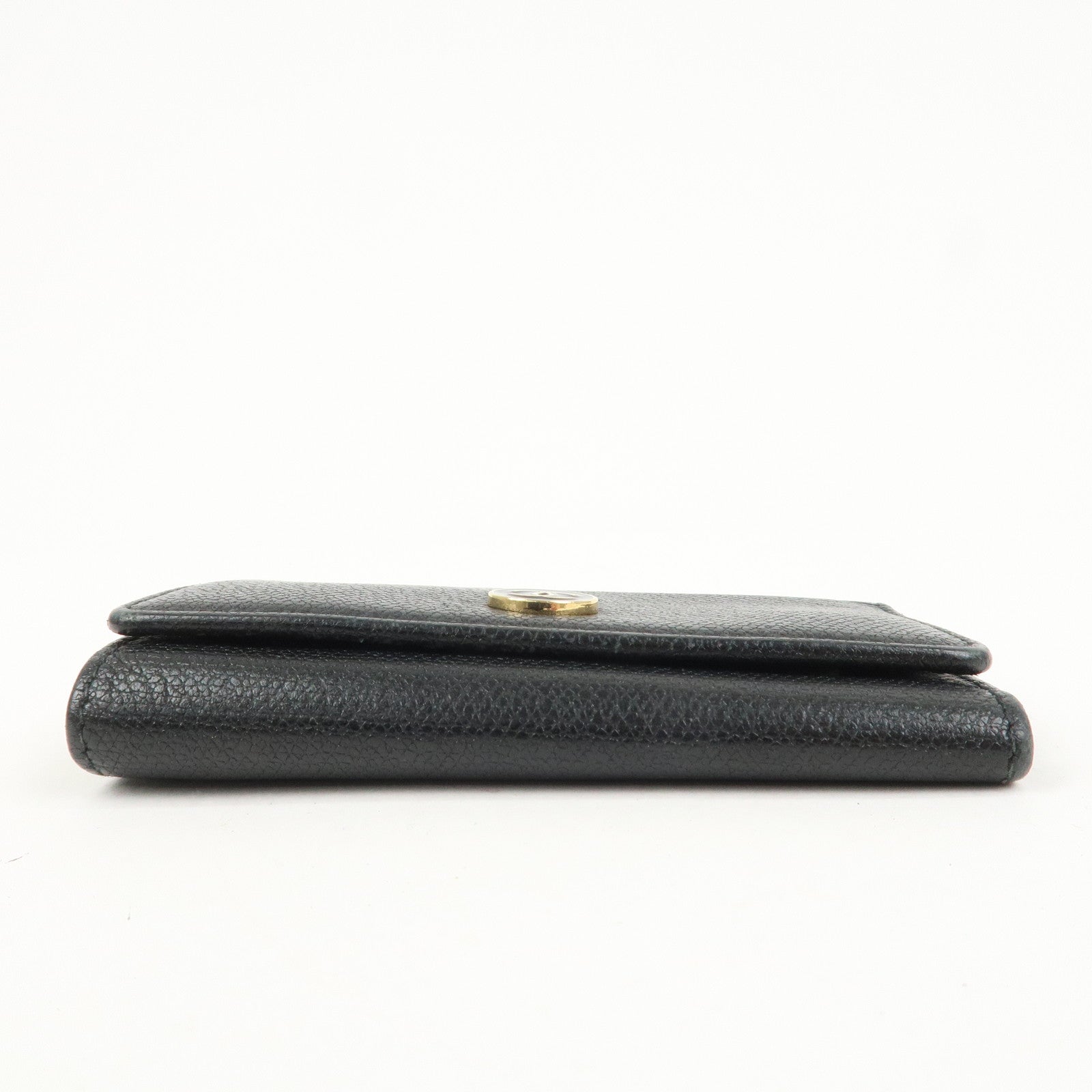 CHANEL Set Of 2 Leather Bi-Fold Long Wallet Key Case Black Gold