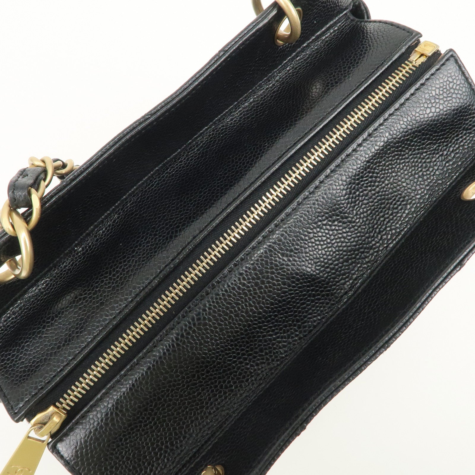 CHANEL COCO Mark Matelasse Caviarskin Chain Tote Bag Black Used