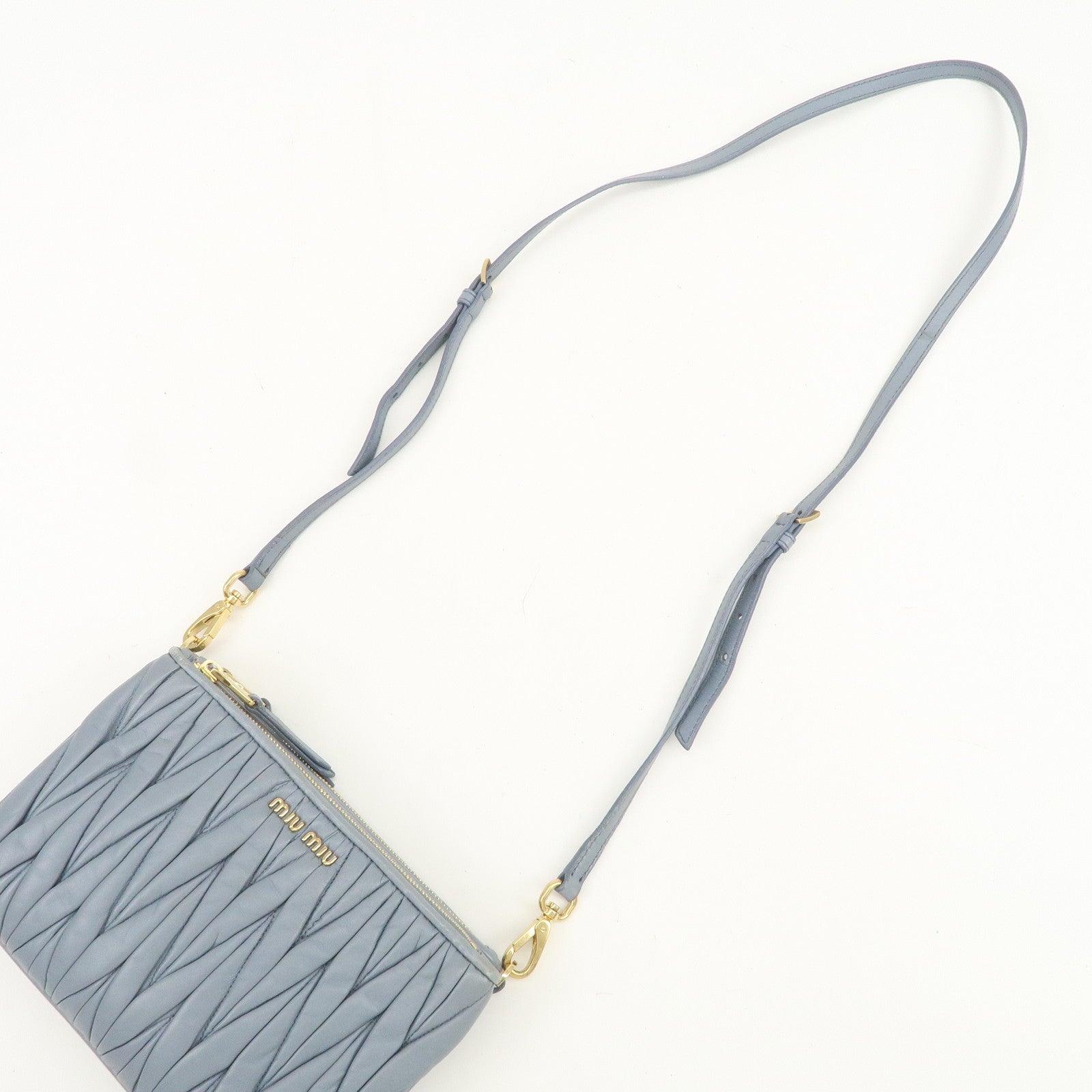MIU MIU Matelasse Nappa Leather Shoulder Bag Light Blue 5BH057