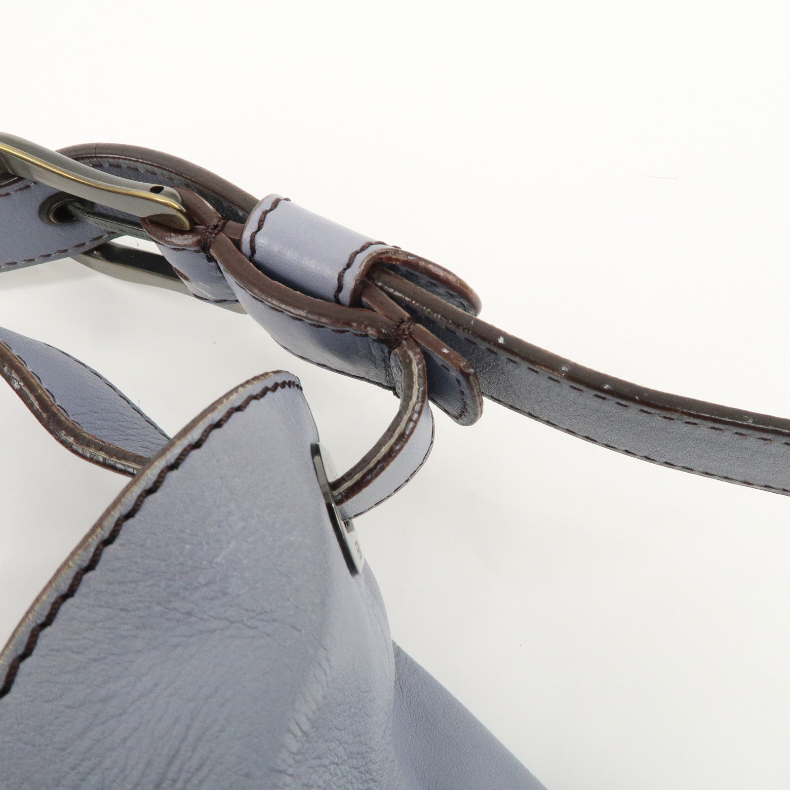 FENDI Leather Shoulder Bag Hand Bag Blue Gold HDW Used