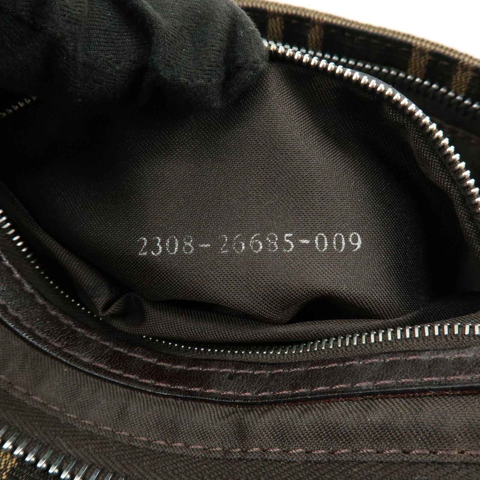 FENDI Zucca Canvas Leather Shoulder Bag Hand Bag Brown Black