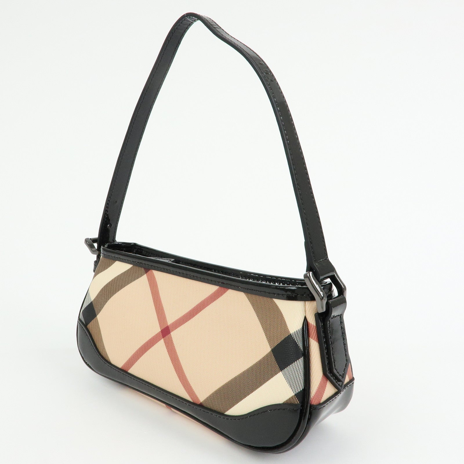 BURBERRY PVC Canvas Patent Leather Shoulder Hand Bag Black Beige