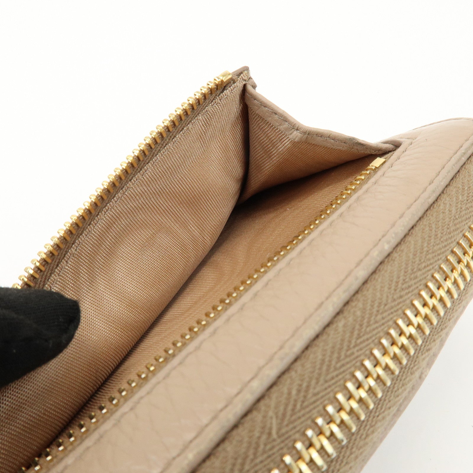 PRADA Calf Leather Compact Round Zippy Wallet Beige Gold