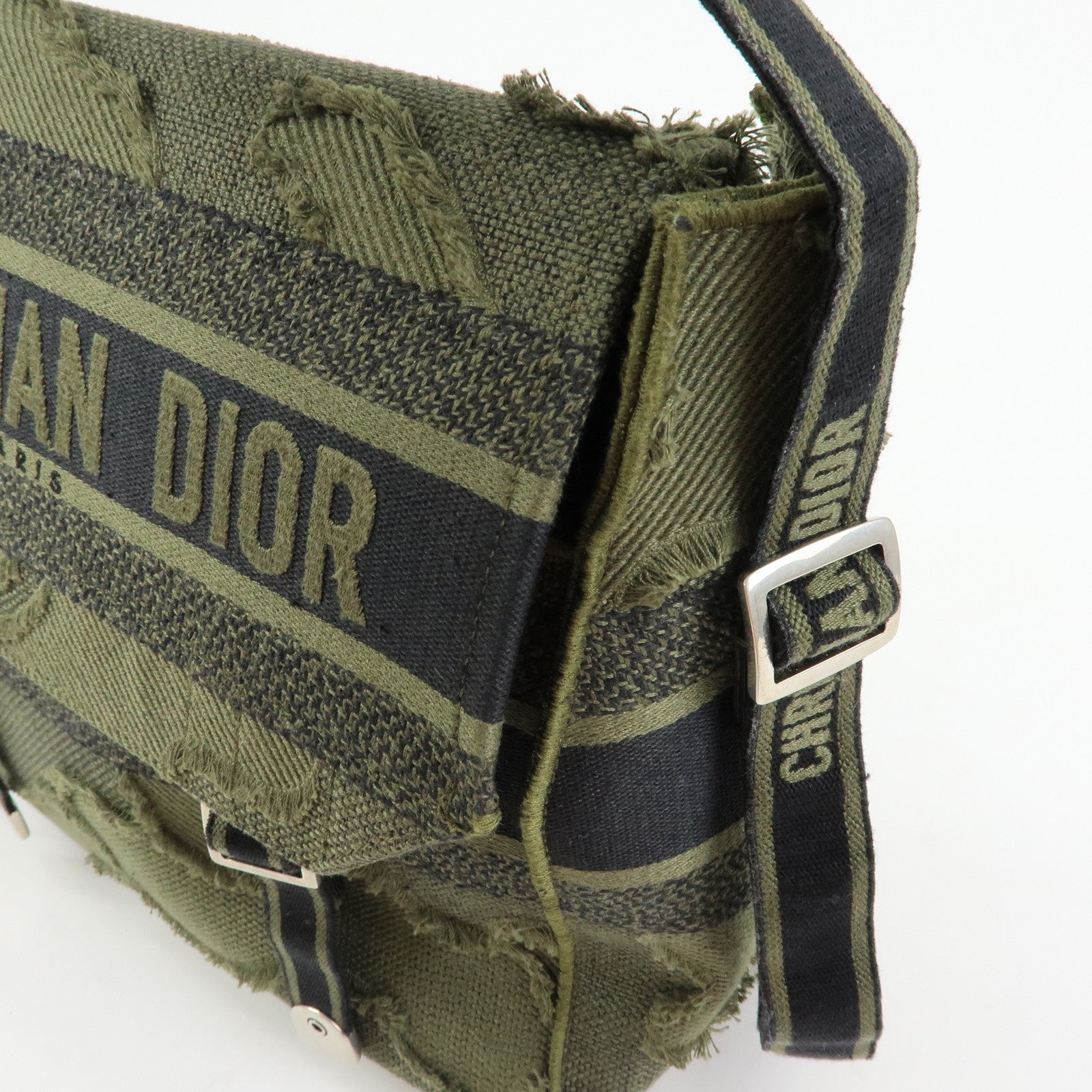 Christian Dior Dior Camp Cotton Canvas Shoulder Bag Khaki Black