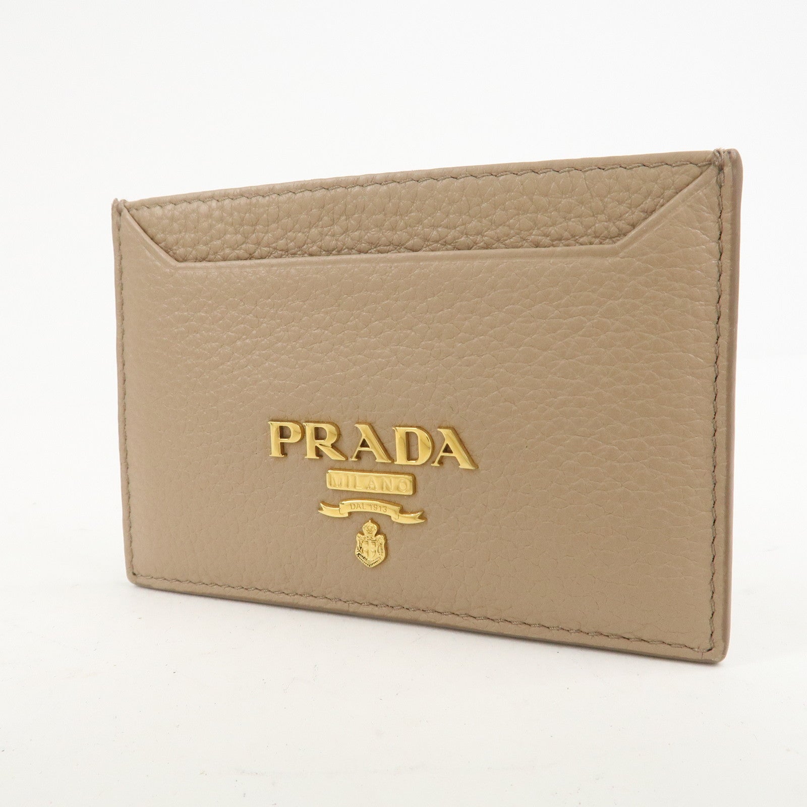 PRADA Leather Card Case Card Holder Beige 1MC208