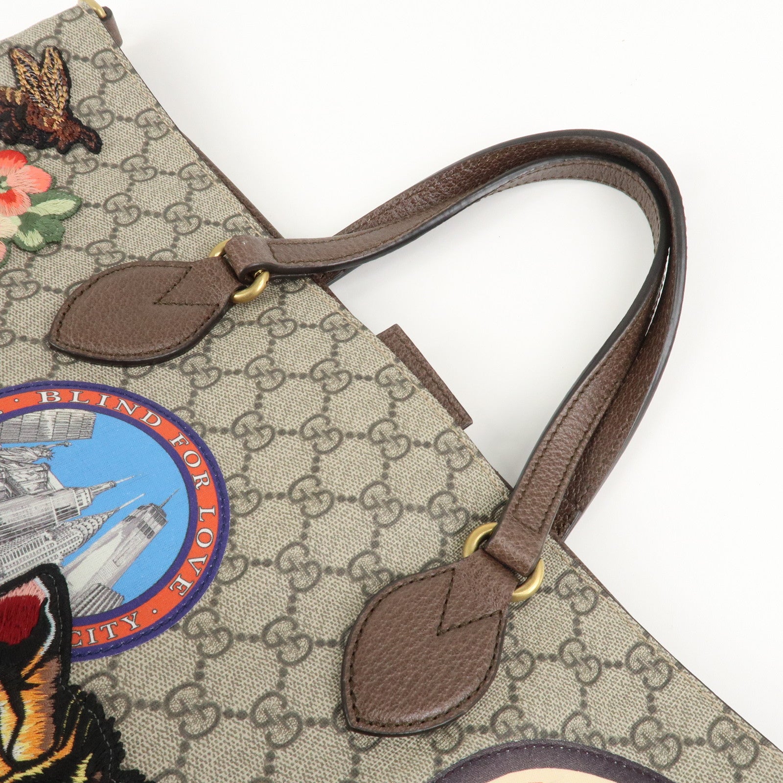 GUCCI GG Supreme Canvas Leather 2WAY Tote Bag Beige Brown 474085 Used