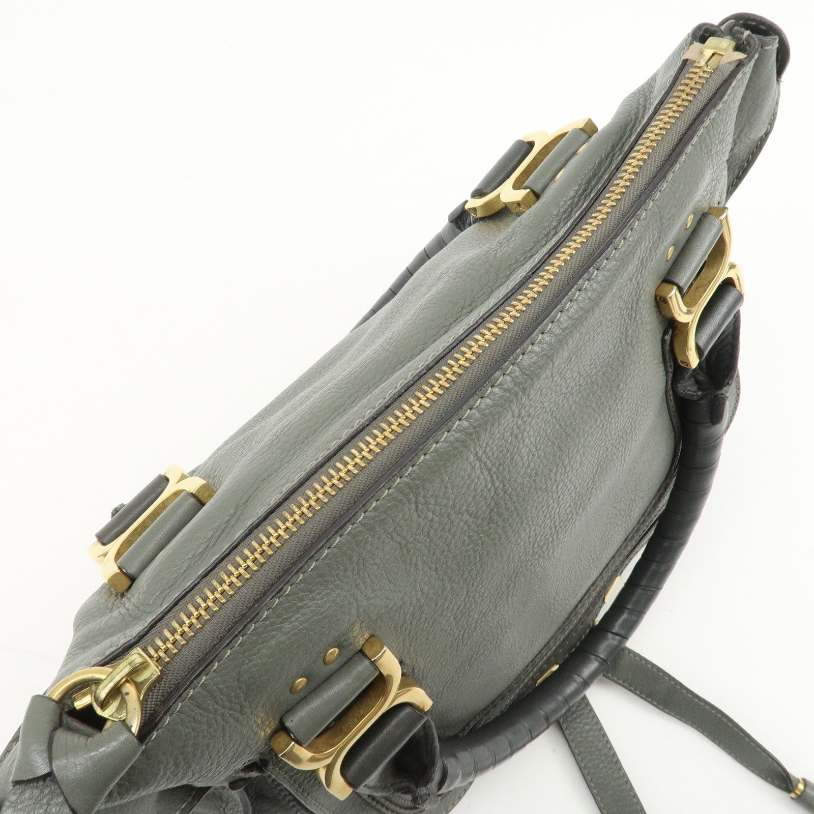 Chloe Marcie Leather Tote Bag Shoulder Bag Hand Bag Gray